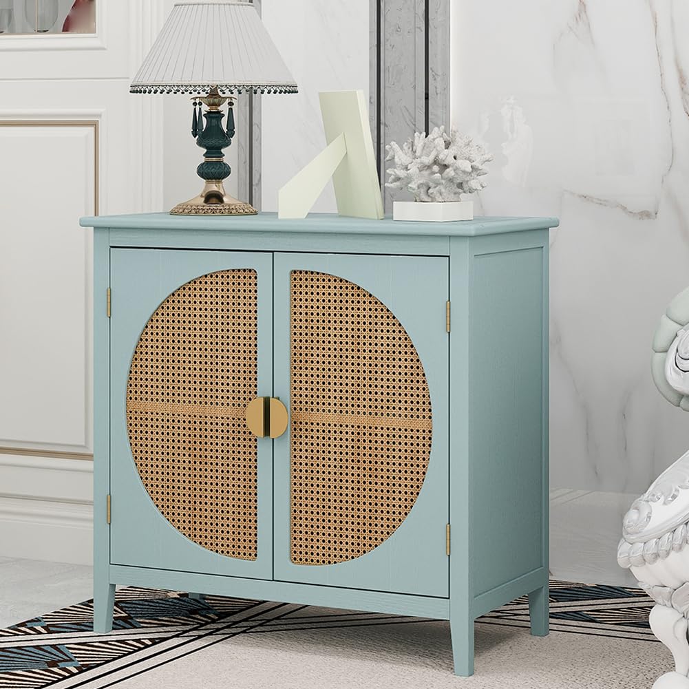 FiveWillowise Sideboard Rattan - Küchenschrank Mit 3 Türen & Verstellbaren Ablagen