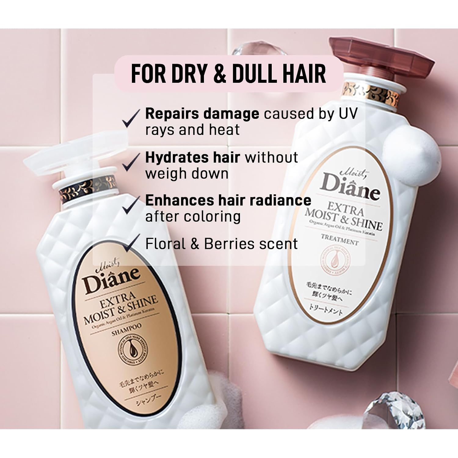 Moist Diane Natural Shampoo for Women, Organic Shampoo for Men by Argan Oil, Hyaluronic Acid, Coconut Oil & Plum Extract, Repair SHAMPOO from Japan, Paraben & Sulfate Free, MOIST & SHINE,15.2 Fl Oz image 2