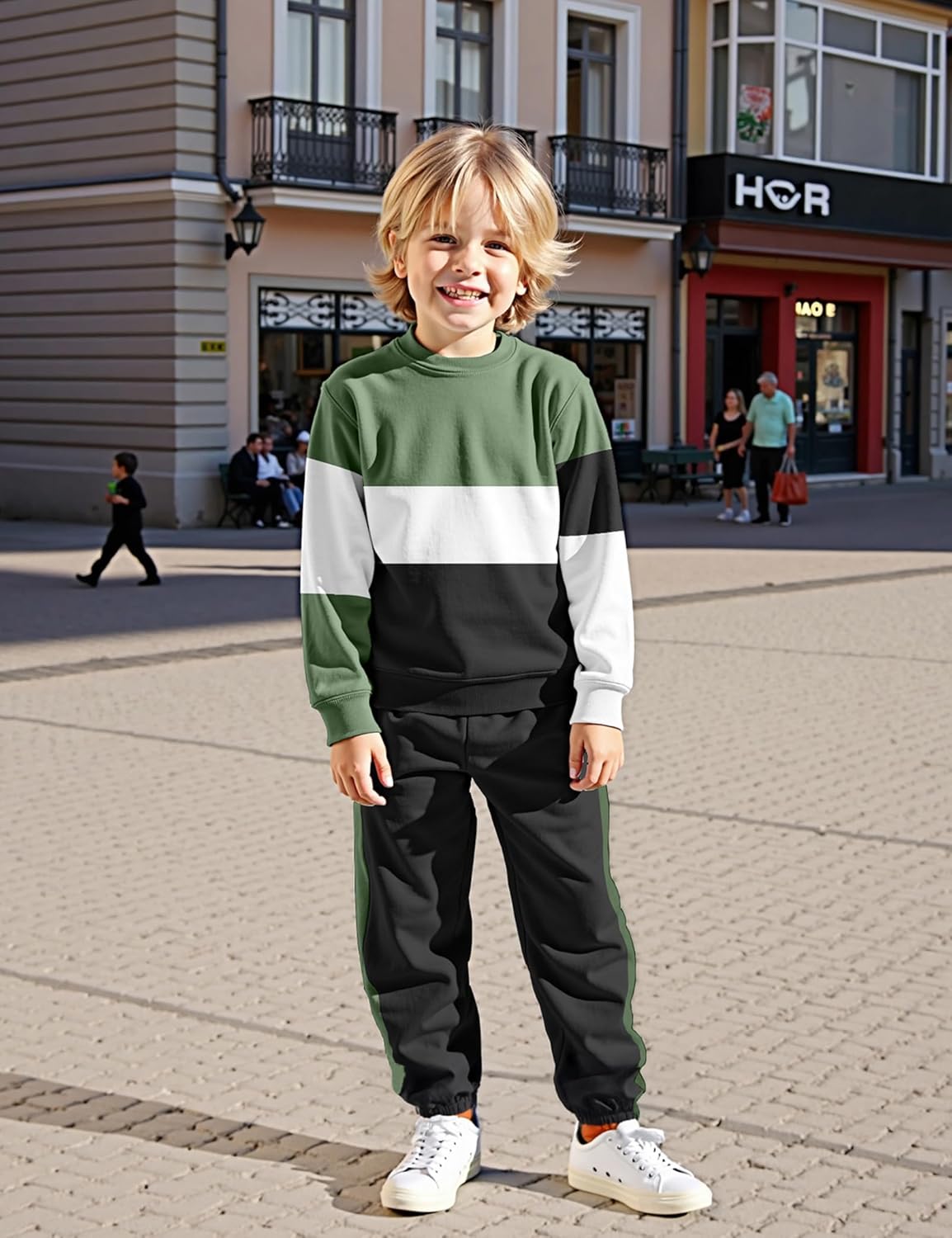 Boys Outfits Long Sleeve Color-blocked Sweatshirt Top and Pants 2PCS Clothes for Boys 10-12 Winter Outfits - Image 2