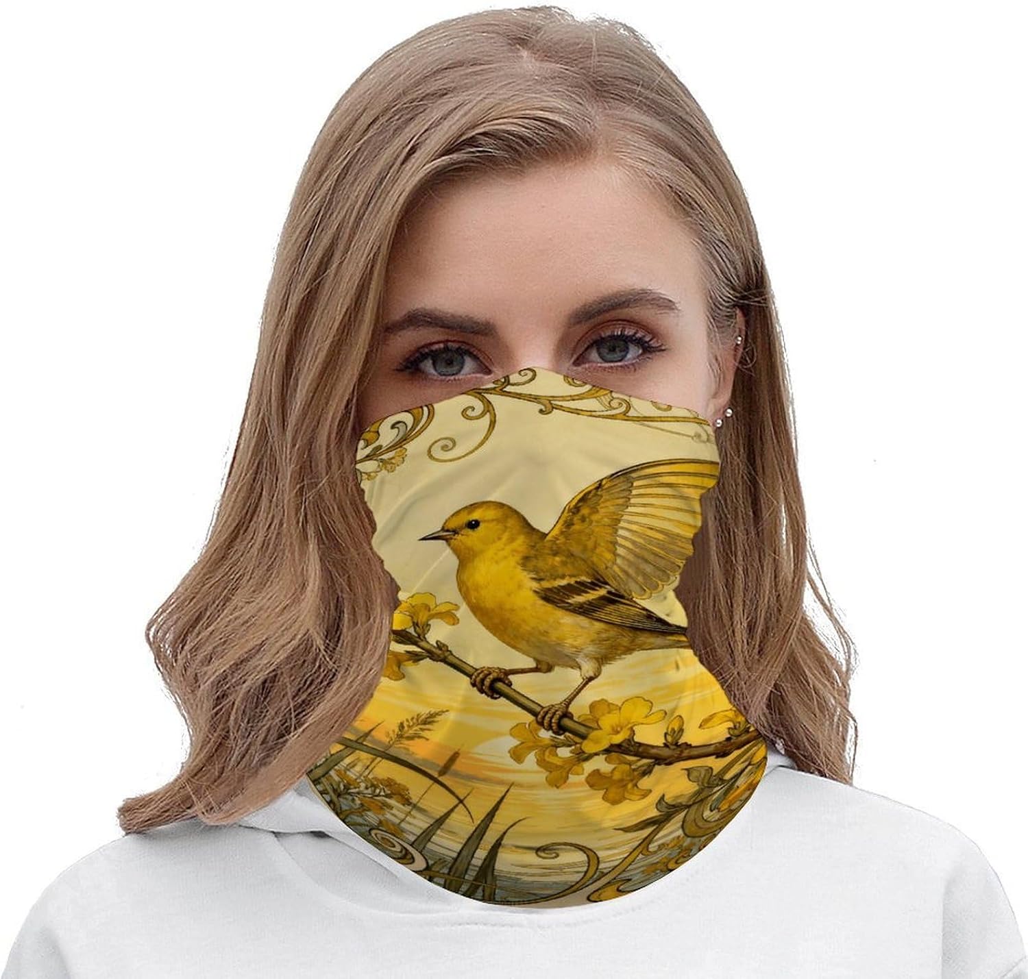 Sun UV Protection Neck Gaiter Upf 50+ Balaclava Ski Canary Jasmine Branch Face Mask Summer Face Cover Scarf Breathable Bandana for Fishing Hunting Kayaking Hiking Cycling Outdoor Activities