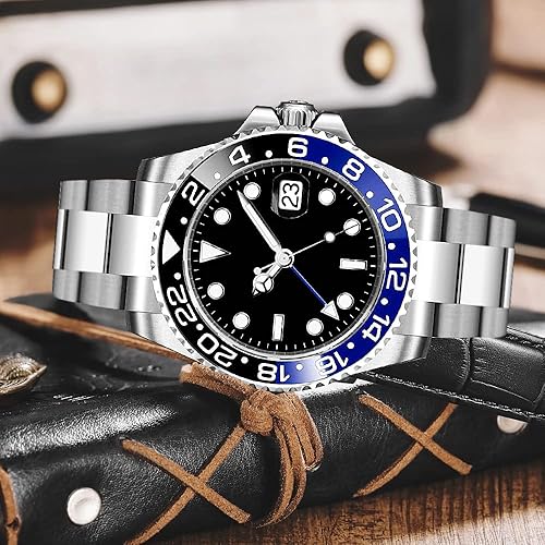 Miniatura 3 de Fanmis GMT Master - Reloj automático plateado con bisel de cerámica azul y negro para hombre plateado Reloj automático