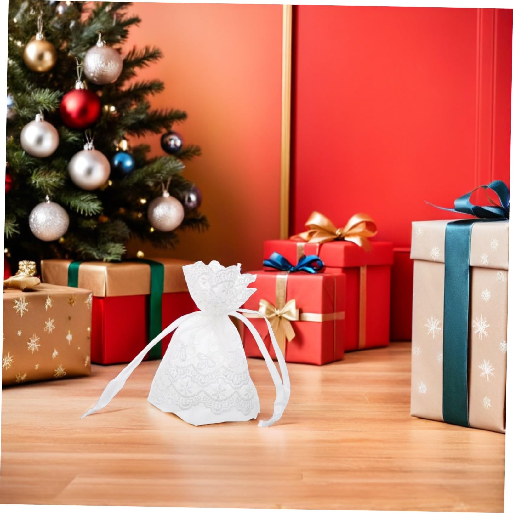 MAGICLULU Sacchetti in Organza Bianca Coulisse, 25 Pezzi per Natale | Rete Fine, Chiusura Laccio, per Gioielli e Piccoli Articoli, Confezione Pratica da 25