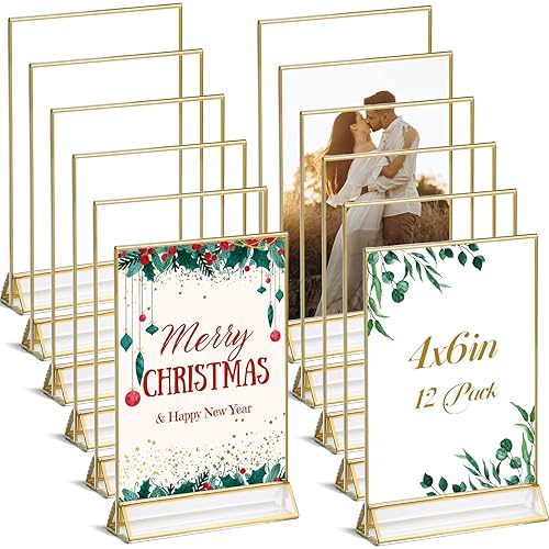 Miniatura 17 de UNIQOOO Soporte acrílico transparente con borde dorado Paquete de 6, 6 x 4 pulgadas, marco de doble cara, vista del paisaje, perfecto para soporte