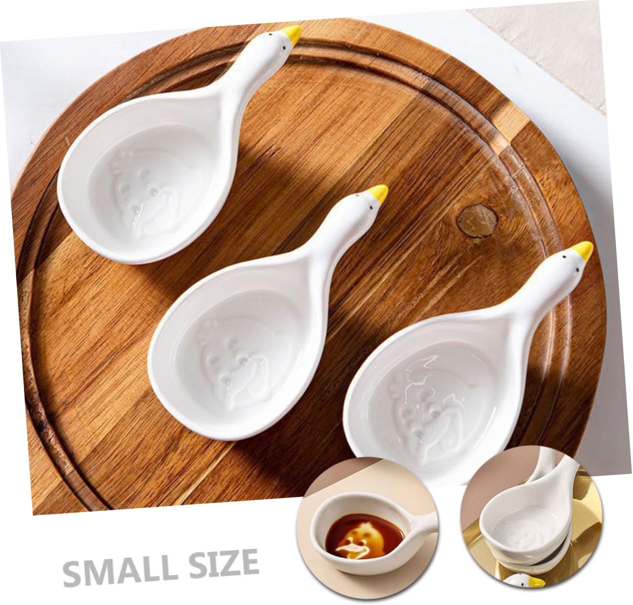 Ipetboom 2pcs Small Ceramic Sauce Dishes Porcelain Dip Bowls with Smooth Surface Cute Cartoon Design Condiment Plates for Soy Sauce Ketchup Mustard Honey for Parties and Home Use