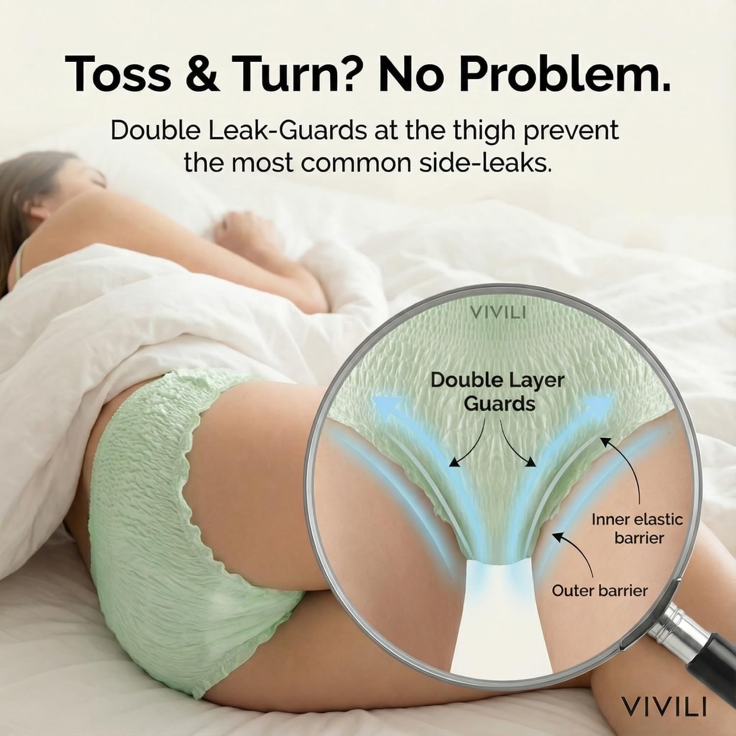 pH 4.5 Period Underwear (Overnight, Sage Green) - Holds 8 Tampons (400ml). Bio-Silk Disposable Panties for Heavy Flow, Postpartum, Incontinence. 17x Drier Than Cotton (6 Count) - Image 6