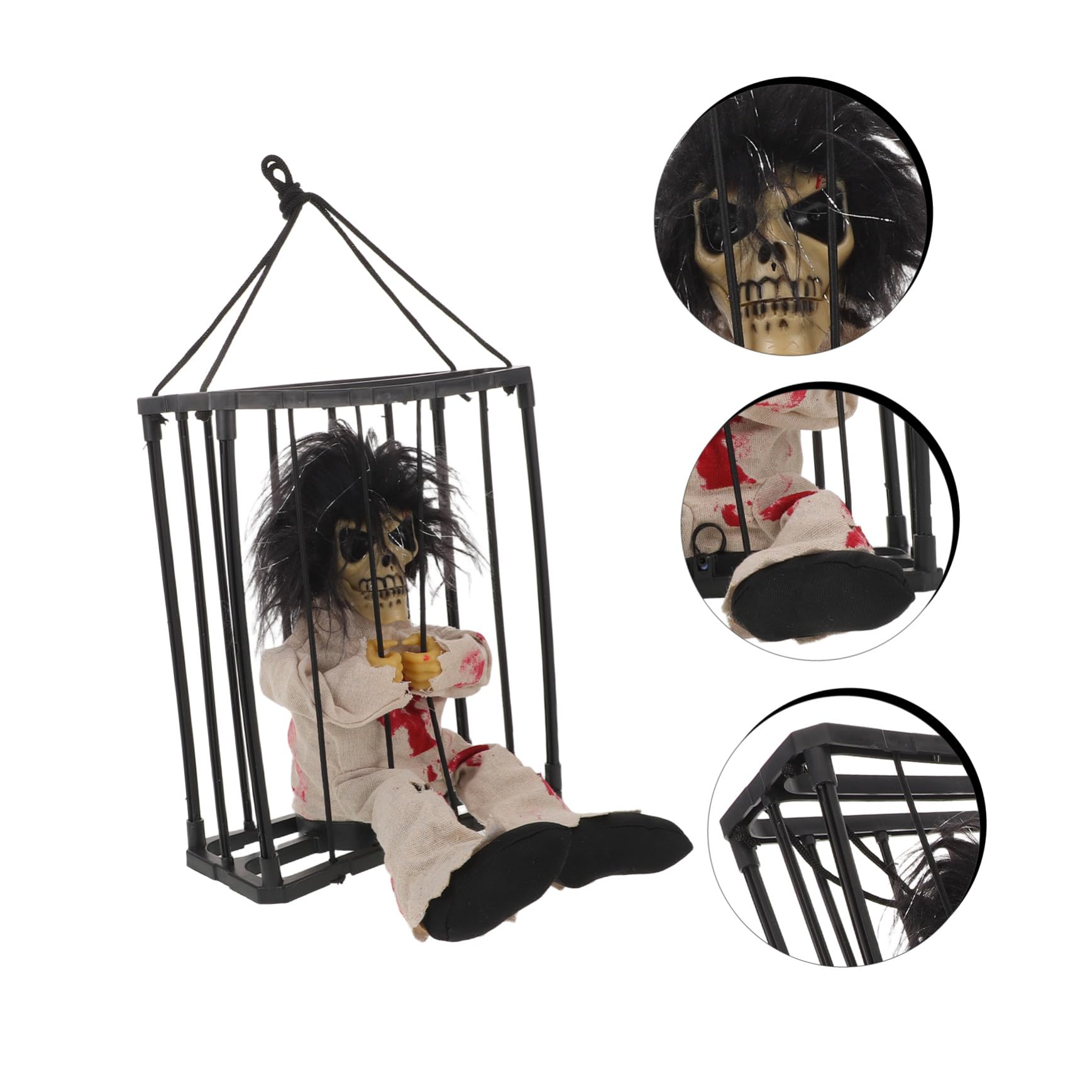 SHINEOFI Halloween Decorazione Gabbia con Scheletro a LED e Suono Spettrale Fantasma Appeso con Stampa Leopardo Sensore di Movimento Ornamento Riutilizzabile per Festa e Giardino