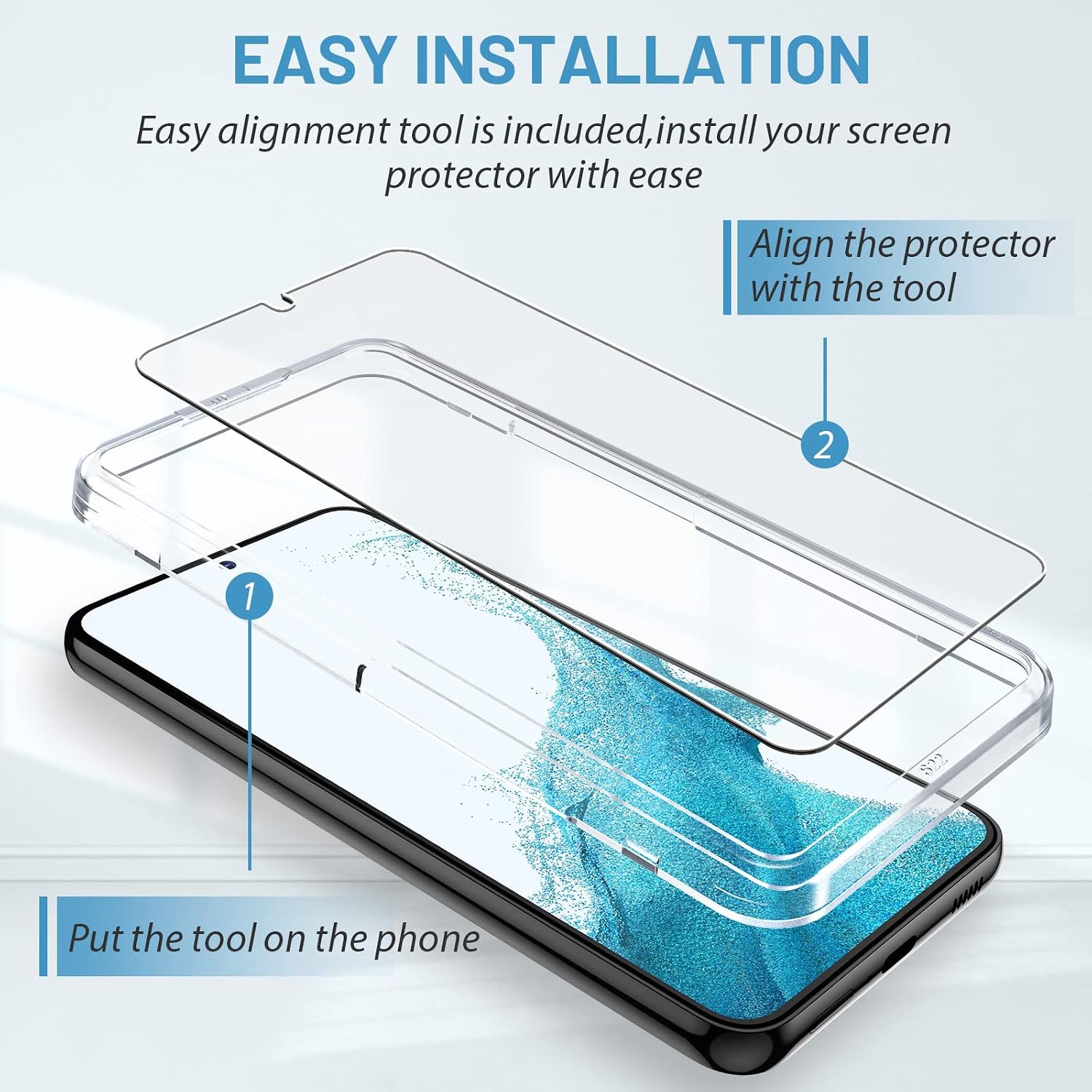 EGV [3 Pack] Screen Protector for Samsung Galaxy S22 Plus/S22+ 5G,Tempered Glass Screen Protector,Easy Installation Frame [In-display Fingerprint Compatible],Model No. Galaxy S+ 2022