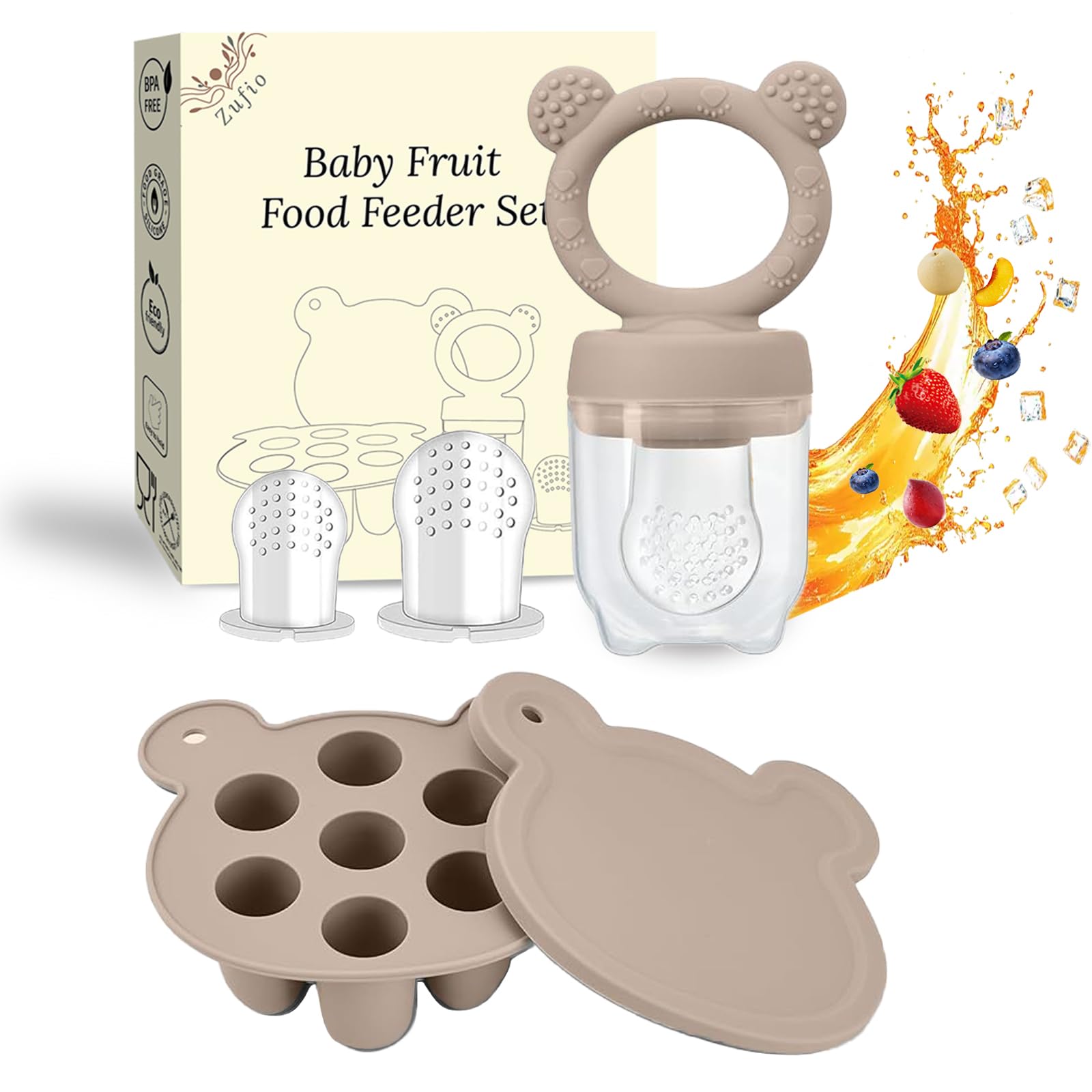 Mangeoire à fruits en silicone et lait maternel, plateaux de congélation pour nourriture pour bébé (sable)
