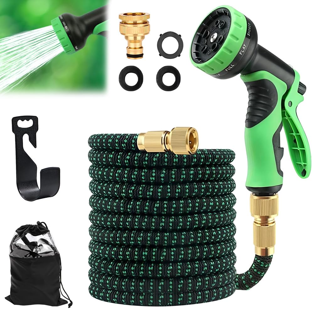 50FT Expandable Garden Hose, Flexible Expanding Magic Hose, Flexible Water Hose with 3/4", 1/2" Fittings, 10 Pattern Spray Nozzle, Expanding Magic Hose for Car Wash, Yard, Lawn