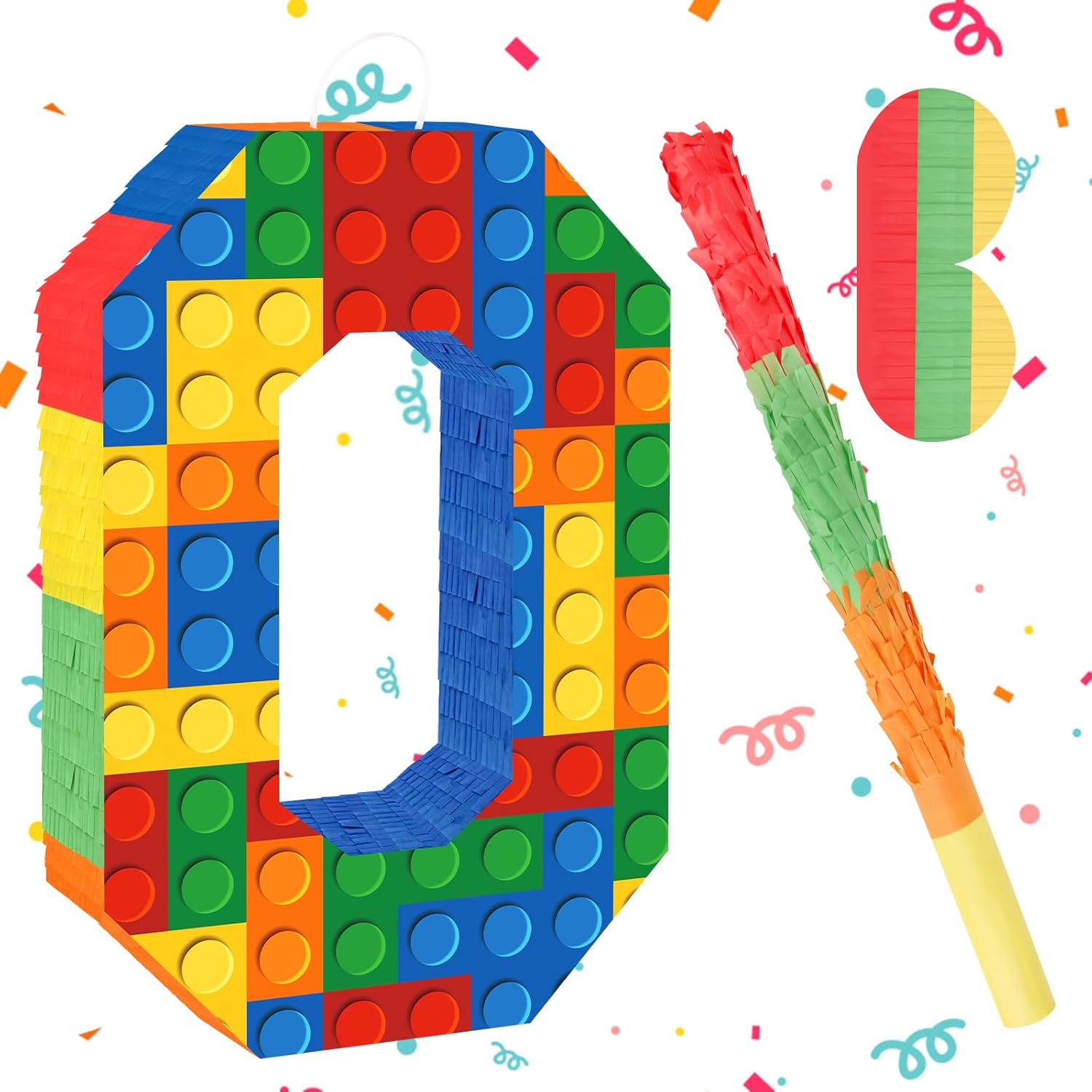 Number 5 Pinata Building Blocks 5th Birthday Party Decorations with Stick Blindfold for Kids Girls Boys Fiesta Carnival Games Happy Birthday Anniversary Celebration Party Supplies