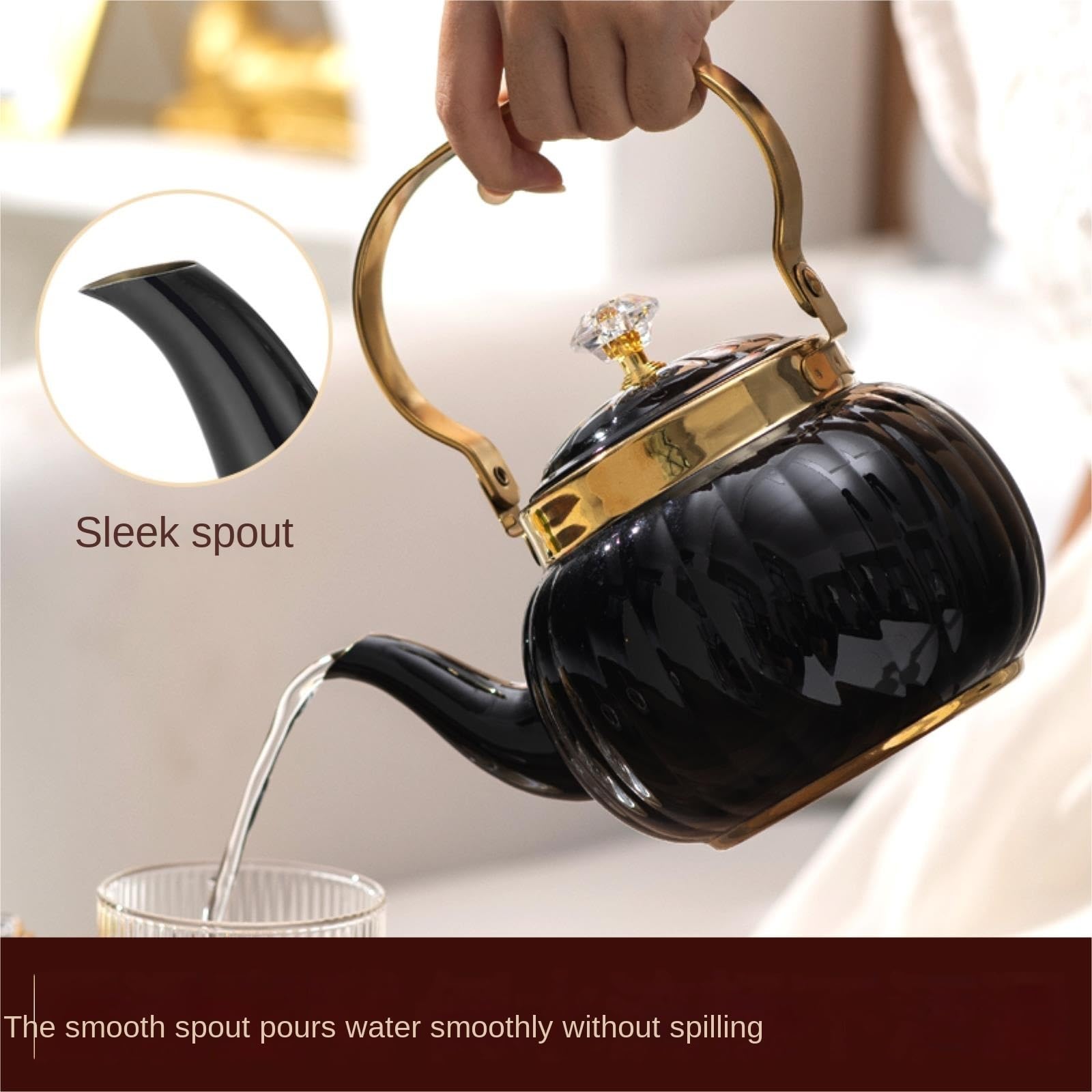 Tetera Hervidor De Agua Tetera De Acero Inoxidable Con Forma Calabaza Y Tapa Filtro Infusor For Té Suelto Teteras Para Te(Gold,1.2L)