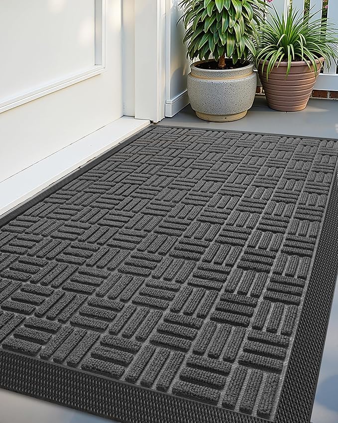 COLOR&GEOMETRY Zerbino Ingresso Esterno Elasticizzato in Seta - Tappeto Ingresso Esterno per Porte, Patio e Esterni - Antiscivolo, Resistente e Asciugatura Rapida, 90x150 cm Grigio Scuro