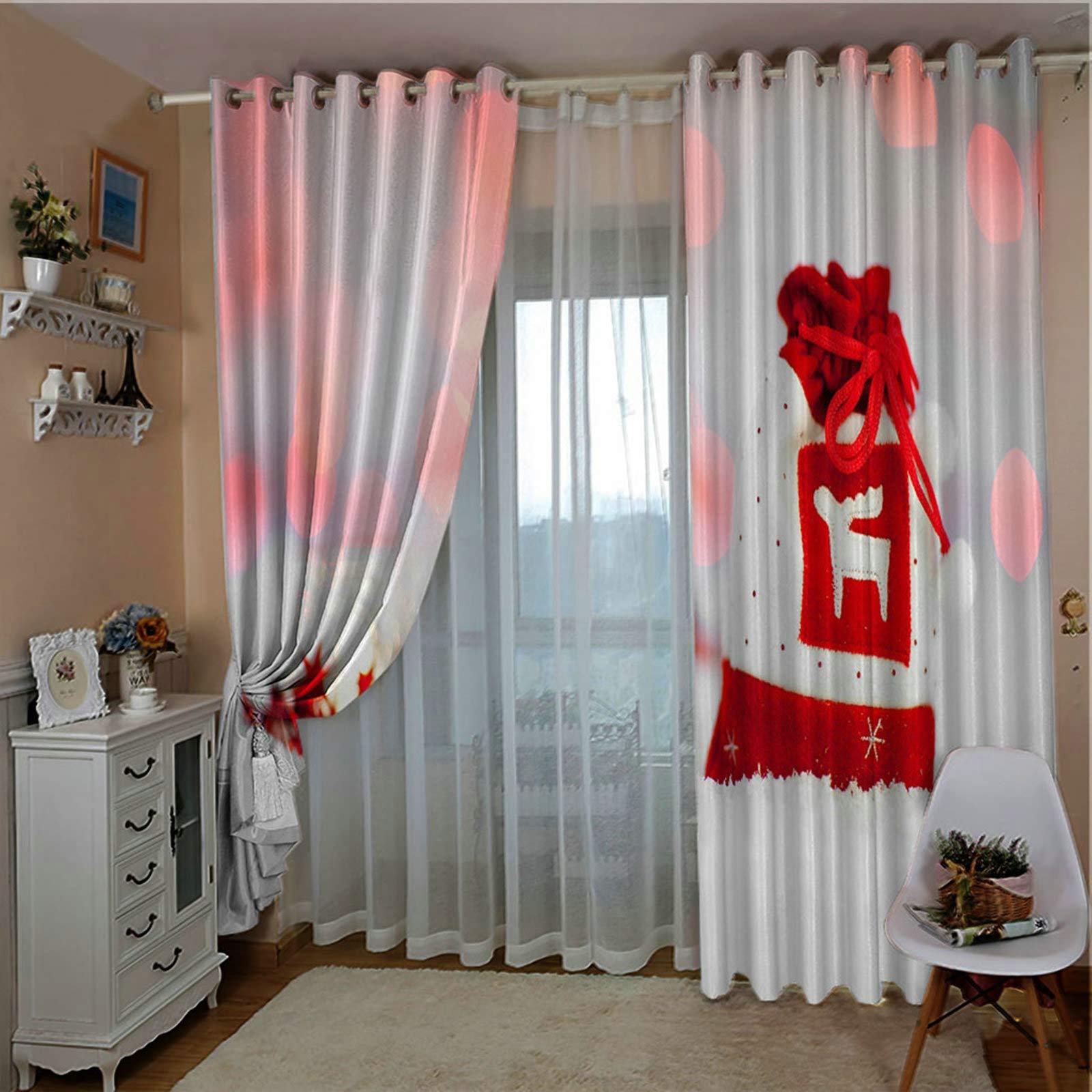 Aeici Zasłony domowe zasłony do sypialni zaciemniające 2 panele, torba na prezenty czerwone białe i zielone zasłony do sypialni 2 panele 264 x 213 cm