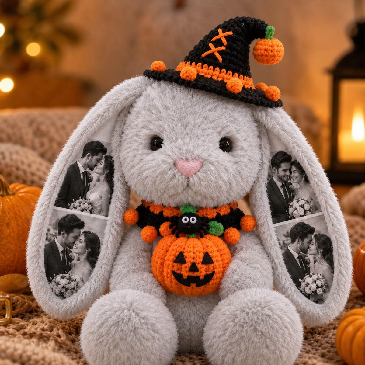 VEELU Personalised Photo Bunny Pillow with Hidden Ear Picture, Customised Memory Photo Plush Keepsake, Stuffed Bunny, Halloween Decoration, Gift for Couples, Anniversary, Birthday, Valentine’s Day