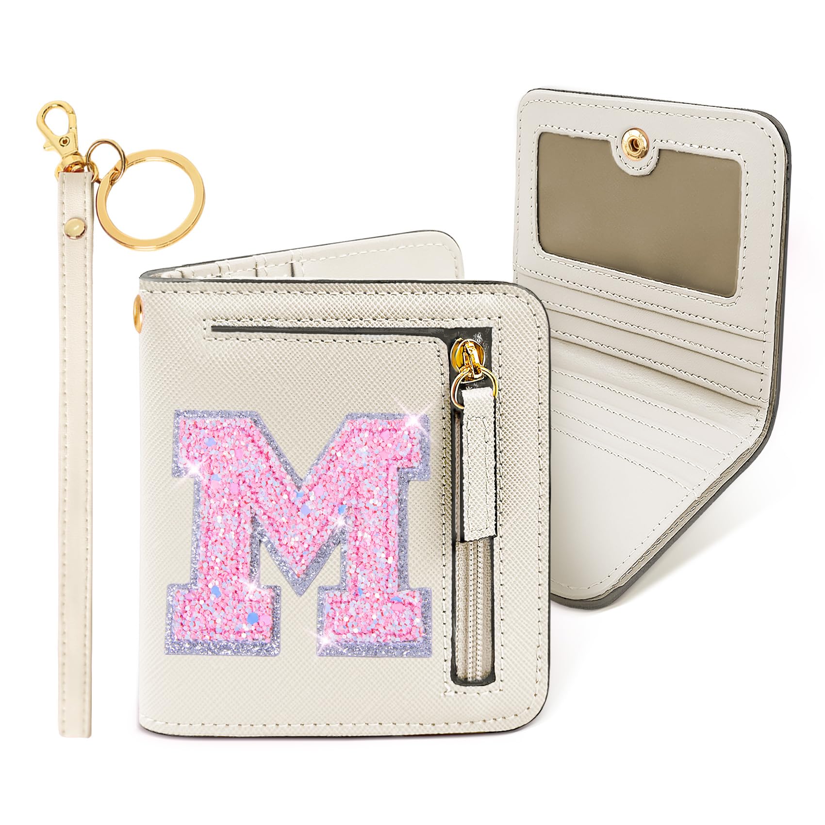 COSHAYSOO Initial Letter Wallet Small RFID Blocking Birthday Easter Gifts for Daughter Granddaughter Teenager Girls Women Preppy Trendy Cute Girly Stuff Travel Essentials Cream M