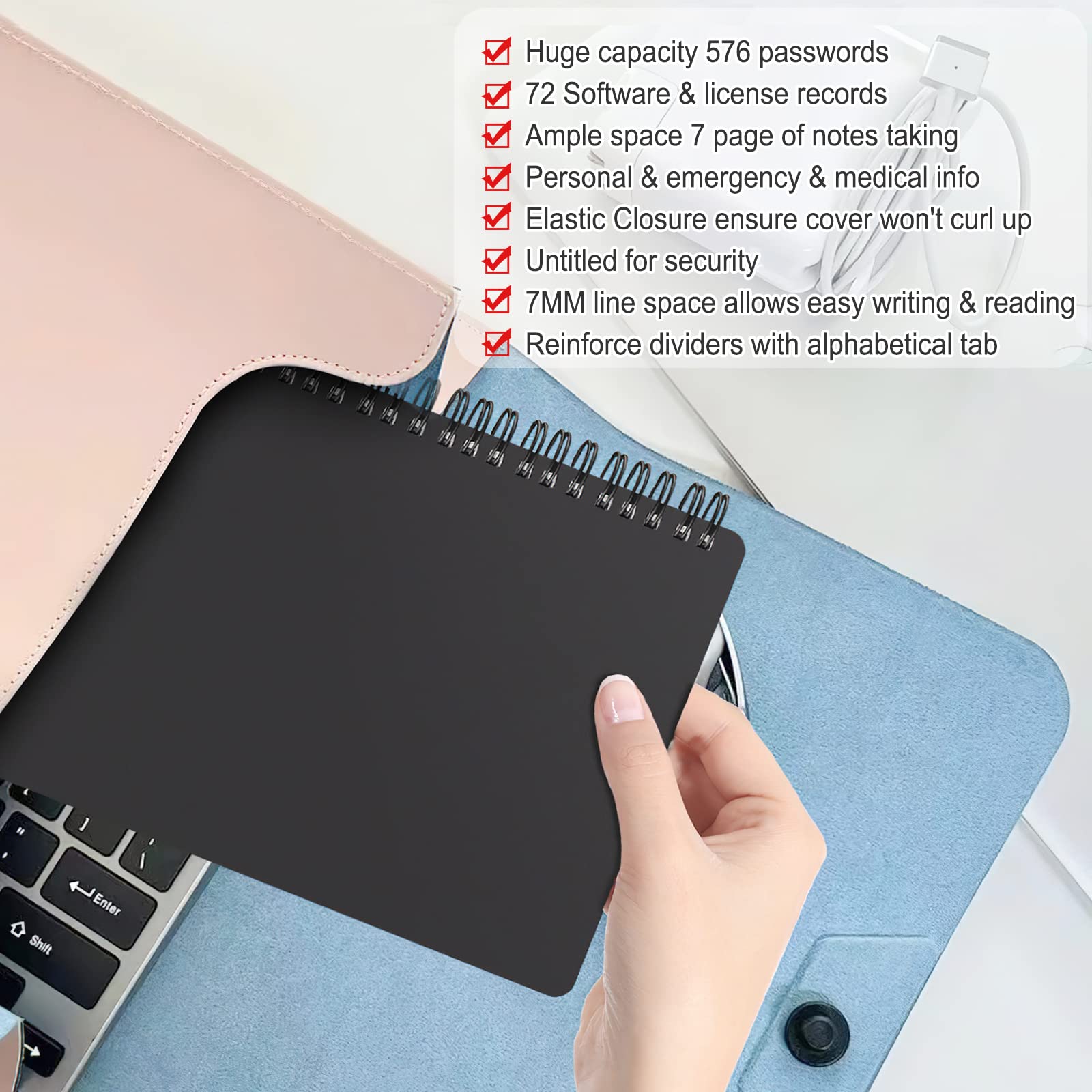 Carnet De Mots De Passe Portable Avec Onglets Alphabétiques - Petit Répertoire Spiralé Rose Pour Sites Web Et Adresses