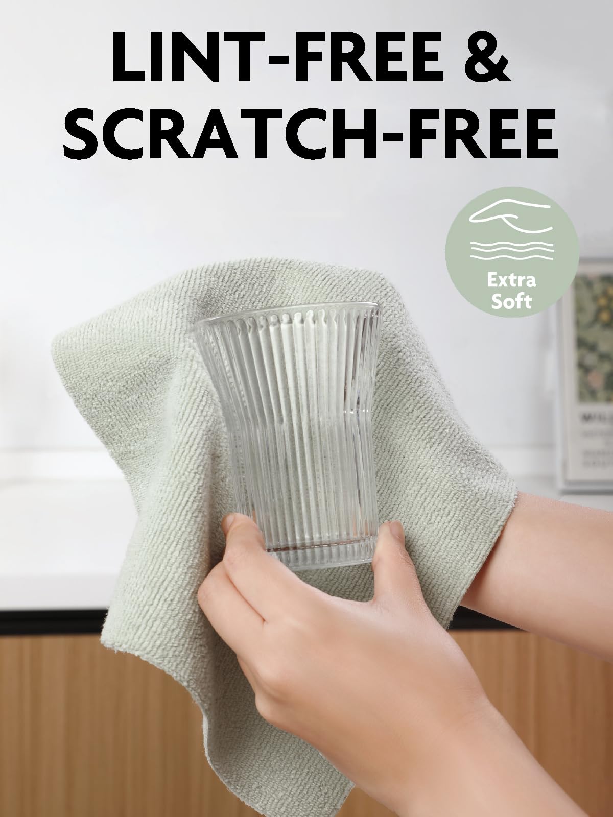 Fantasticlean Rotolo di Panno in Microfibra - 20 Pezzi x 2, Panni per la Pulizia Strappabili, Strofinacci da Cucina Riutilizzabili e senza Pelucchi 25 x 25 cm, Beige & Verde Muschio