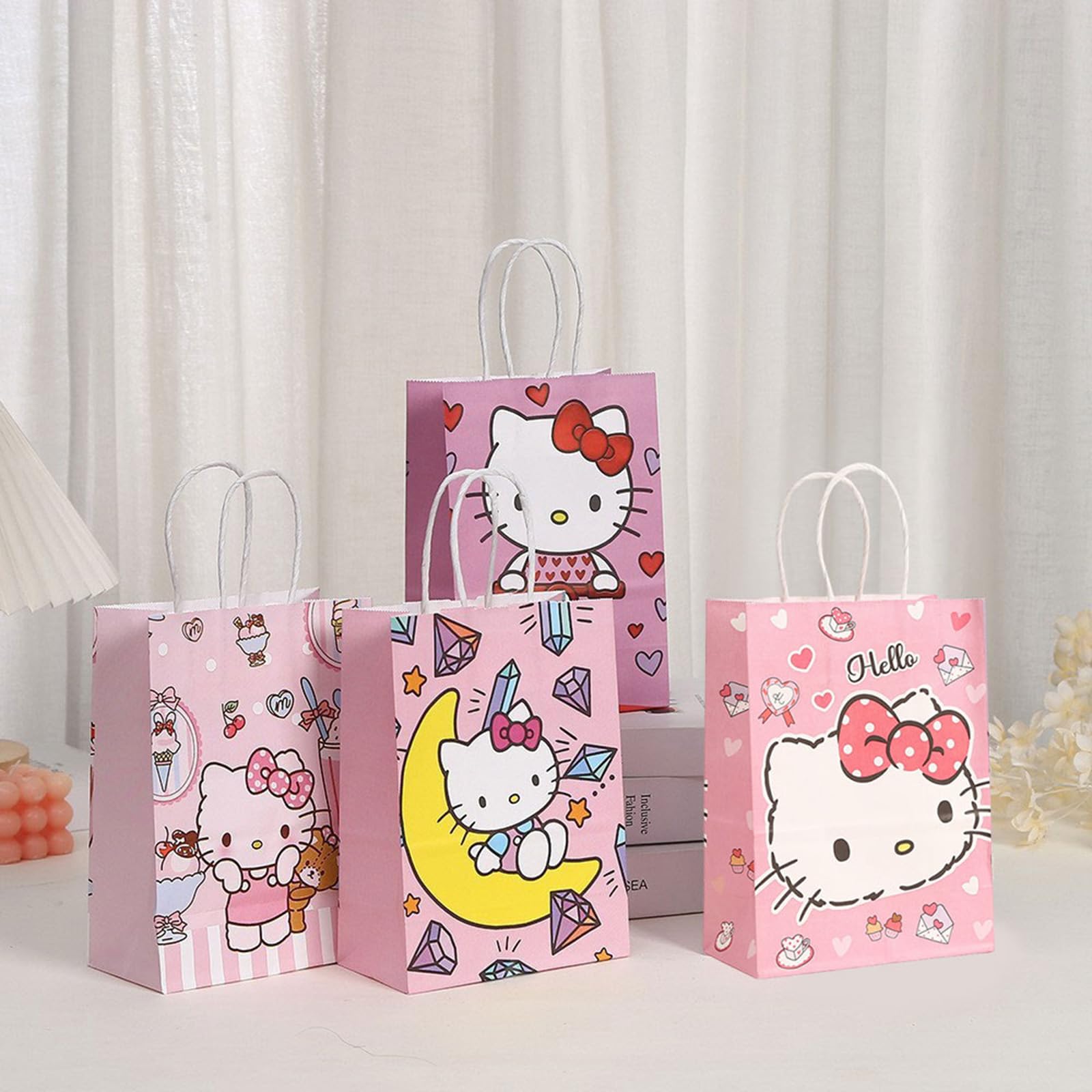 Cute Birthday Party Supplies, 12 Pcs Party Favor Bags, Candy Goodie Treat Bags with Handle, Cartoon Birthday Party Decorations (B)