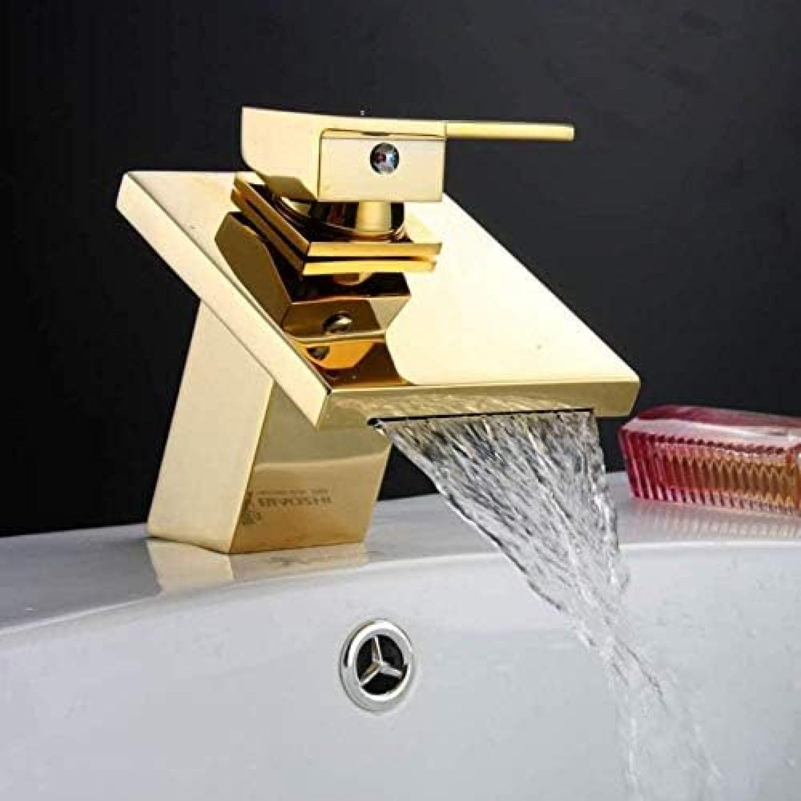 Robinet Golden Brass Square Waterfall Spout Bathroom Bathin Faucet Vanity Sink Mixer Tap