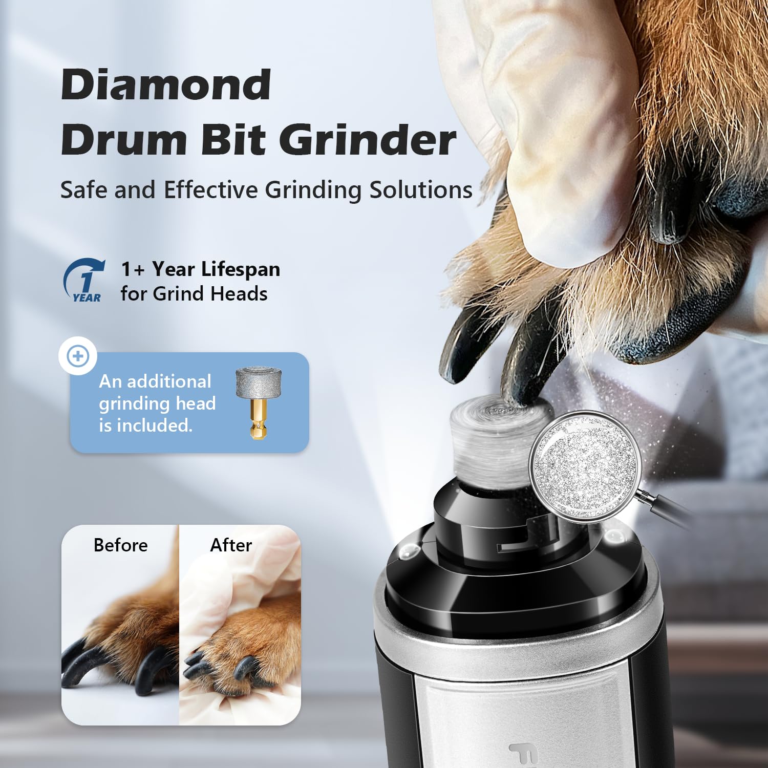 Dog Nail Grinder, Nail Clippers with LED Light, USB Rechargeable Electric Dog Nail Trimmer 5-Speed Paws Grooming & Smoothing for Large Medium Small Dogs Cats Pet - image 6