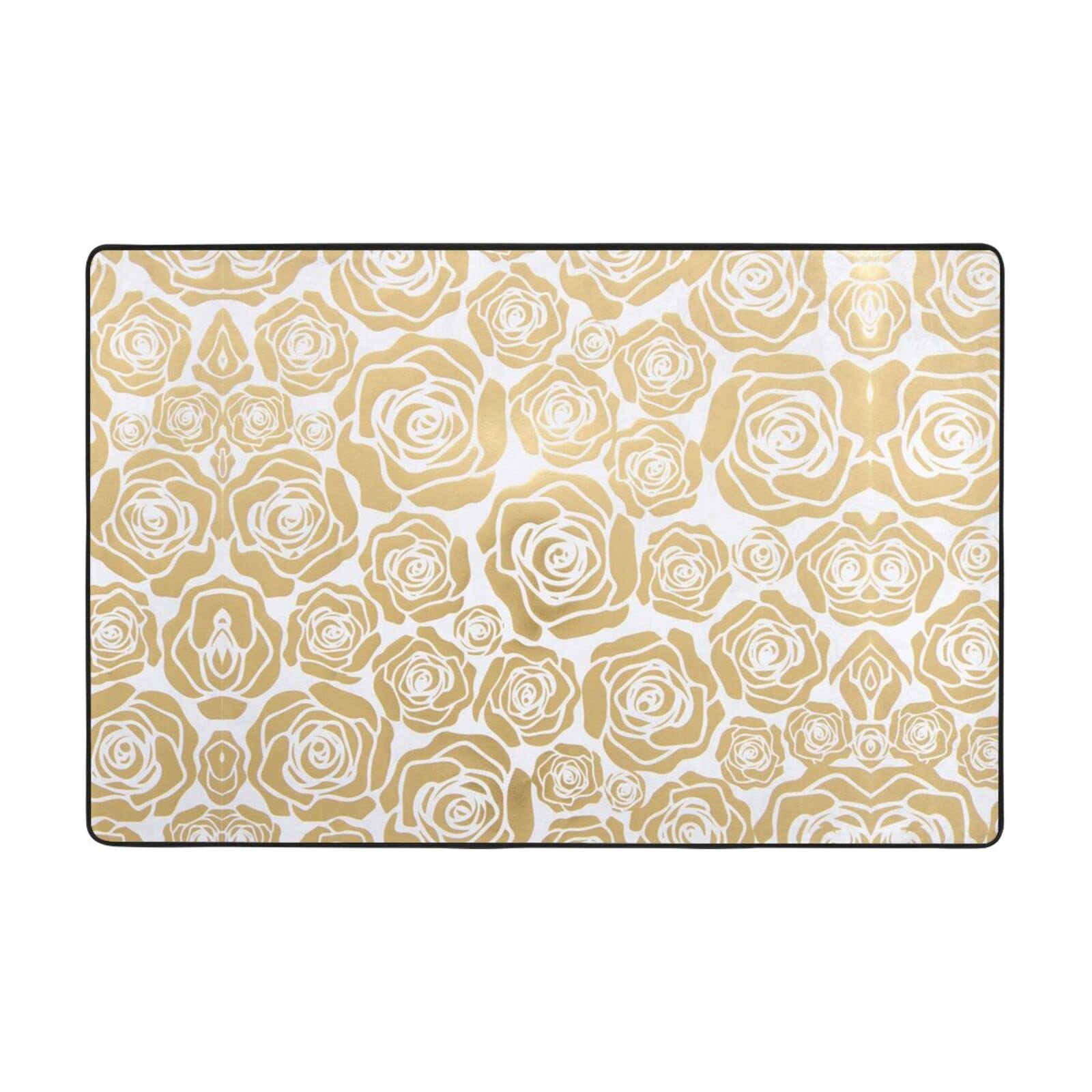 Tapis de porte d'intérieur antidérapant absorbant fleurs dorées pour cuisine et entrée