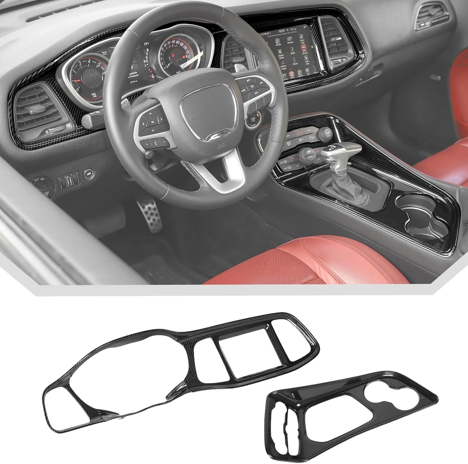 JeCar for Challenger Carbon Fiber Interior Center Console Trim Kit Fit for 2015-2023 Dodge Challenger Interior Accessories