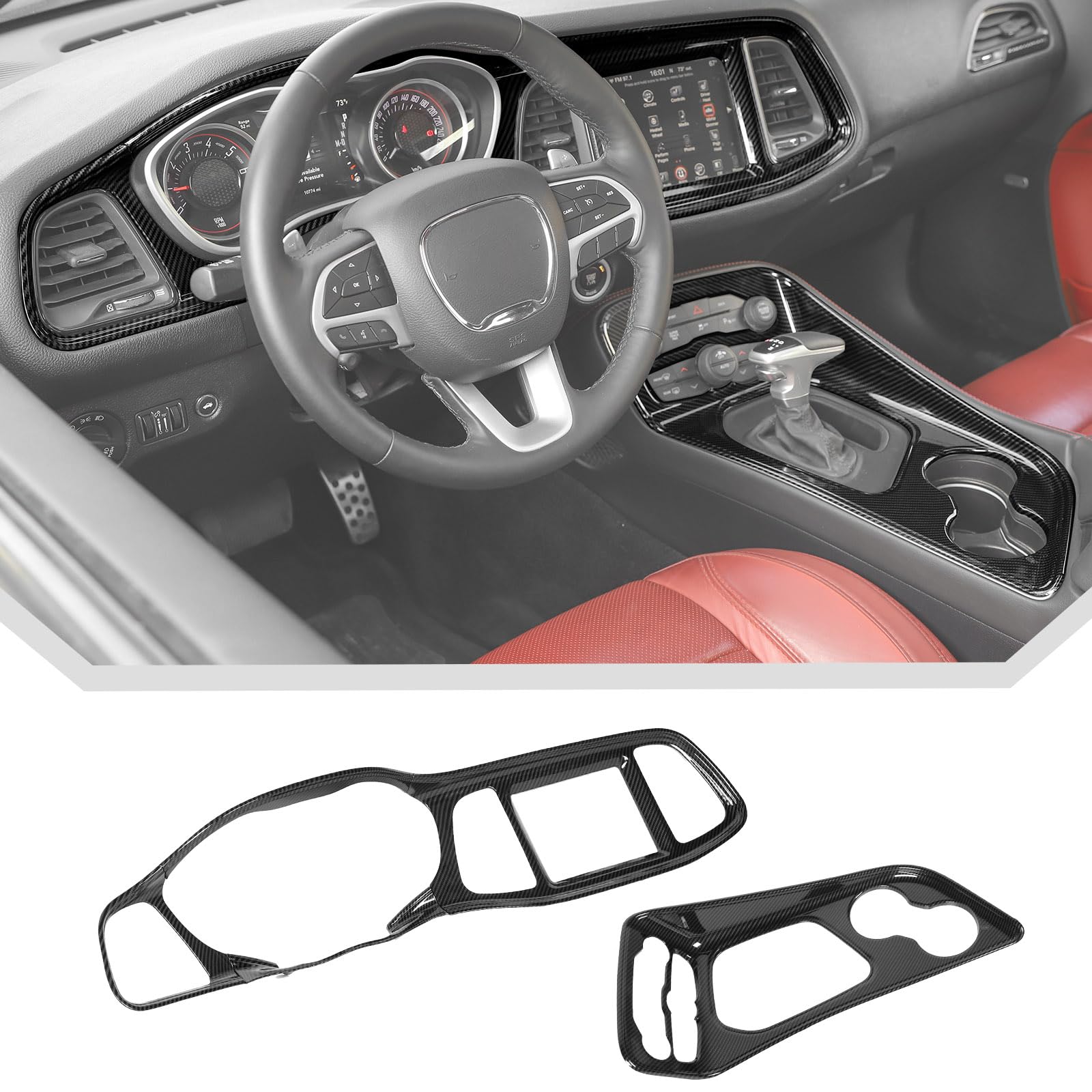 JeCar for Challenger Carbon Fiber Interior Center Console Trim Kit Fit for 2015-2023 Dodge Challenger Interior Accessories
