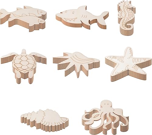 Miniatura 8 de 48 recortes de madera sin terminar de animales del océano para niños, pintura de madera a granel para que los niños pinten, recortes de vida animal