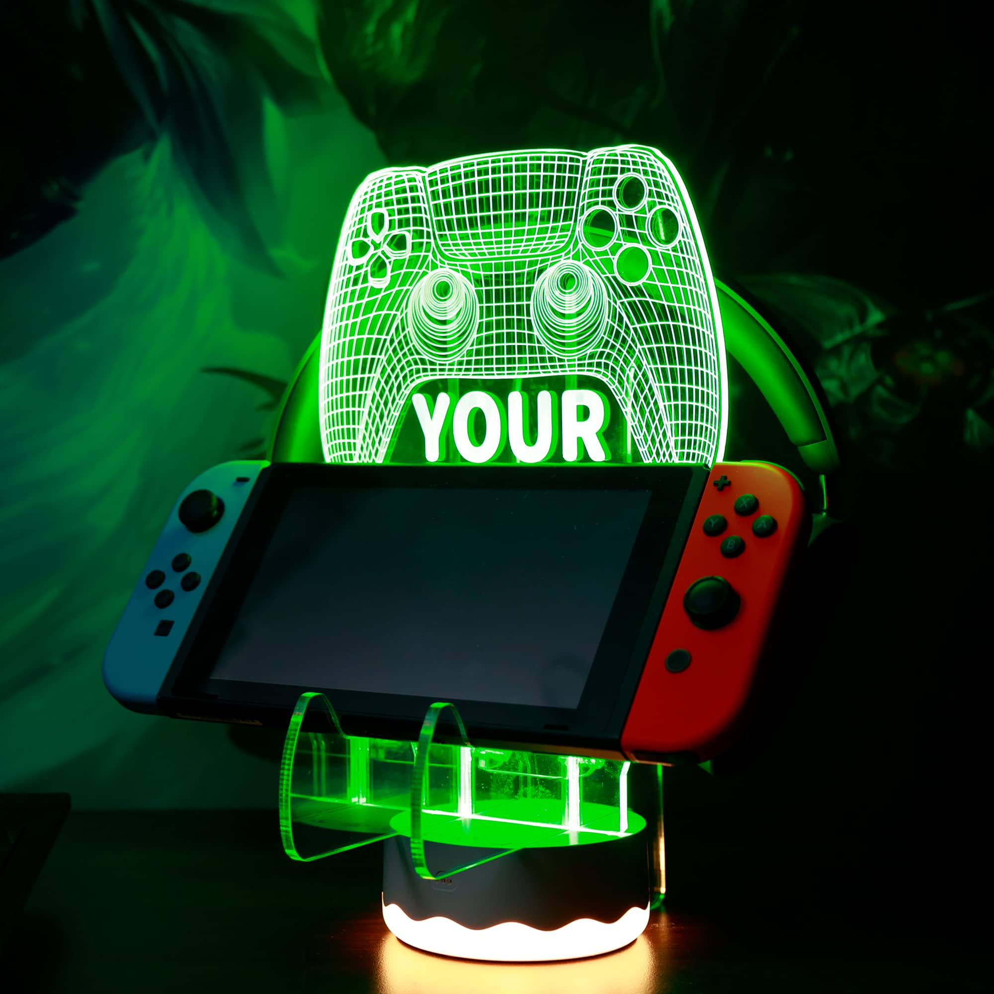 YuanDian Personalisierte Licht bis Kopfhörer-Controller-Halter, 16 Farben 3D-LED-Leuchten Gamepad Stand, Game Controller Hanger für alle Universal-Gaming-PC-Zubehör, Xbox PS4 PS5 Nintendo ONE Switch