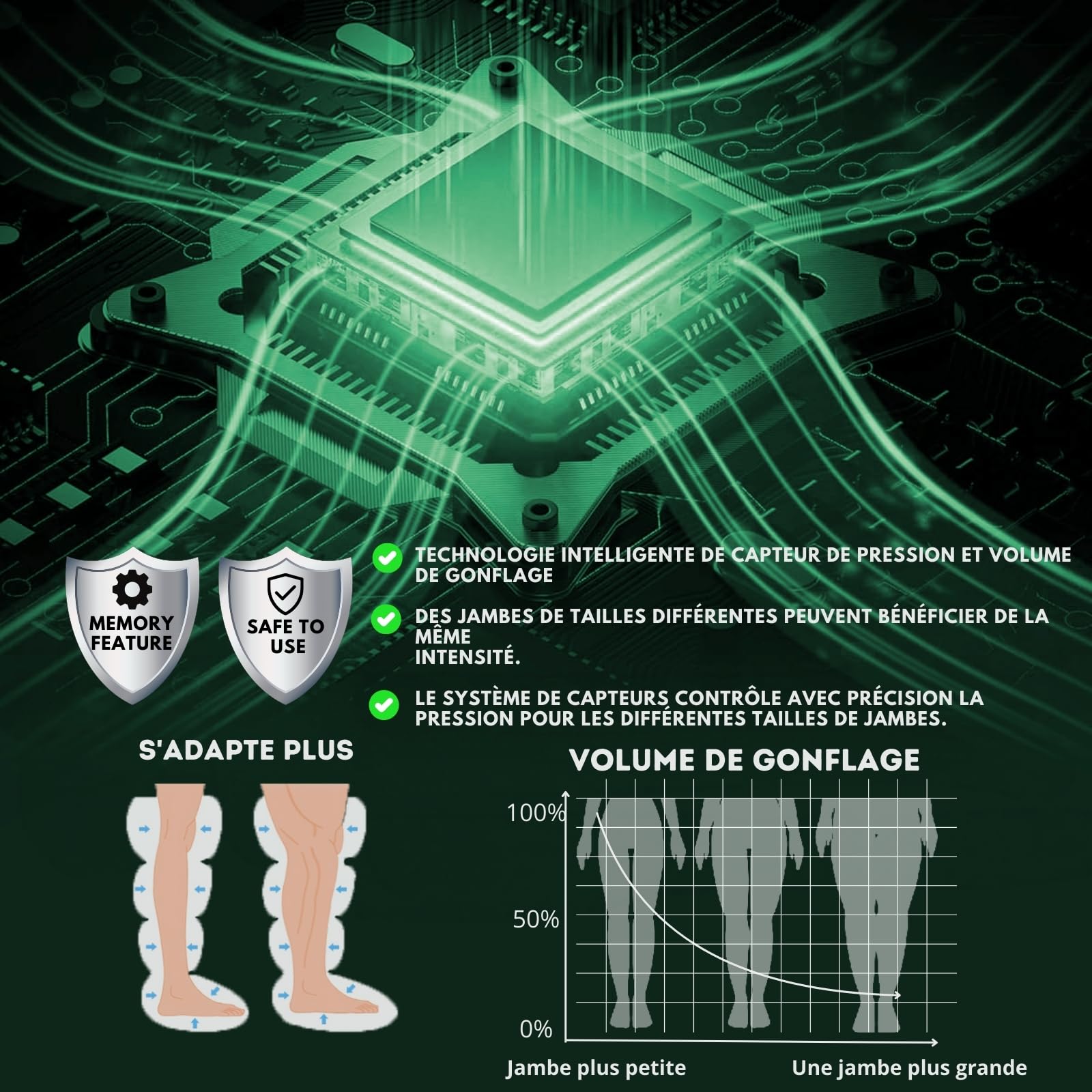 BOOTECH Pressothérapie professionnelle pour la maison, massage des jambes et des pieds fatigués, améliore la circulation, récupération musculaire, drainage lymphatique, rétention d'eau, cellulite (L)