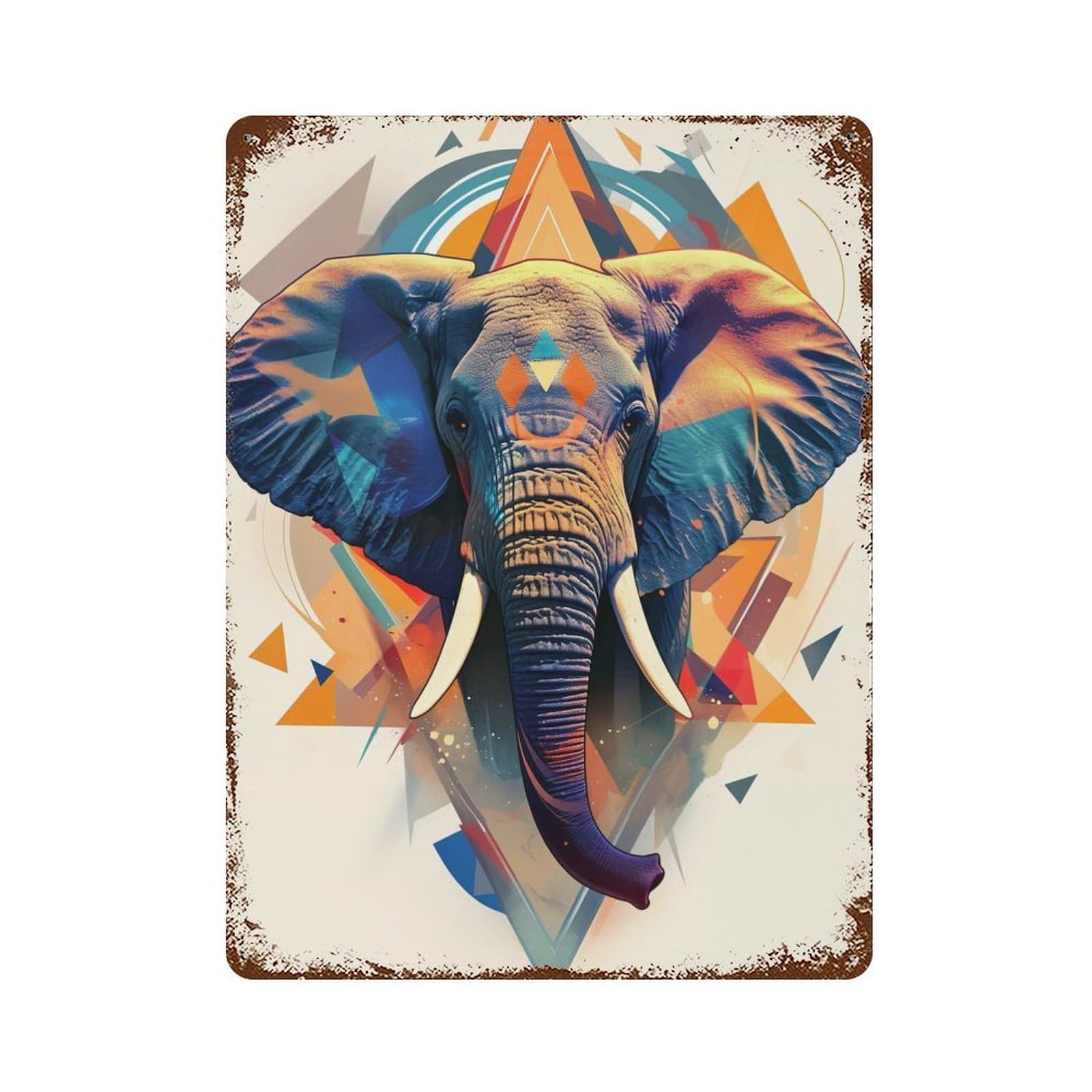 Geometric Elephant Art Print Aged Metal Wall Plaque 15.7"x11.8", Classic Wall Plaque for Garage, Pub Or Kitchen