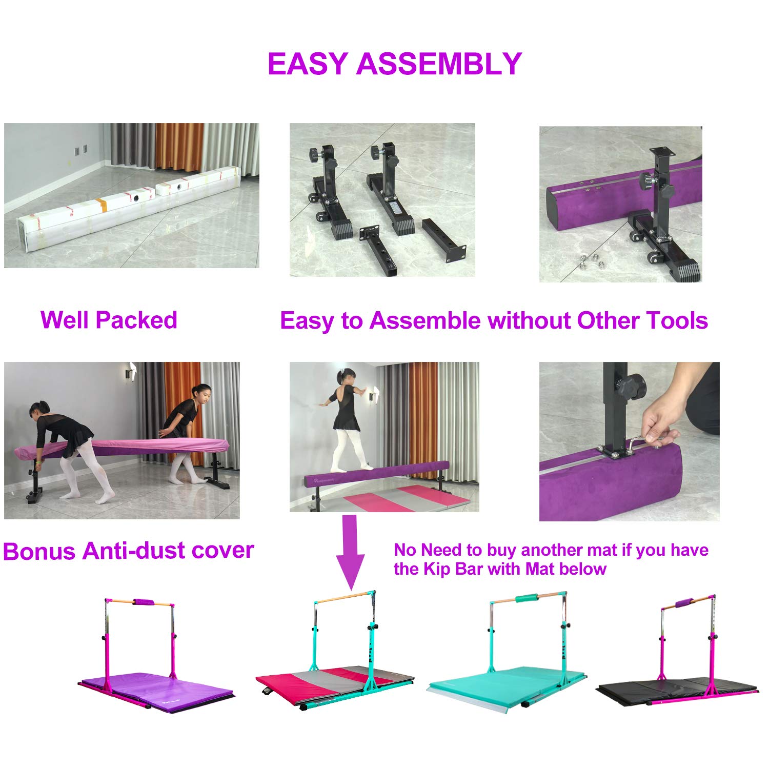 PreGymnastic Adjustable Balance Beam, 8FT High & Low Club Level