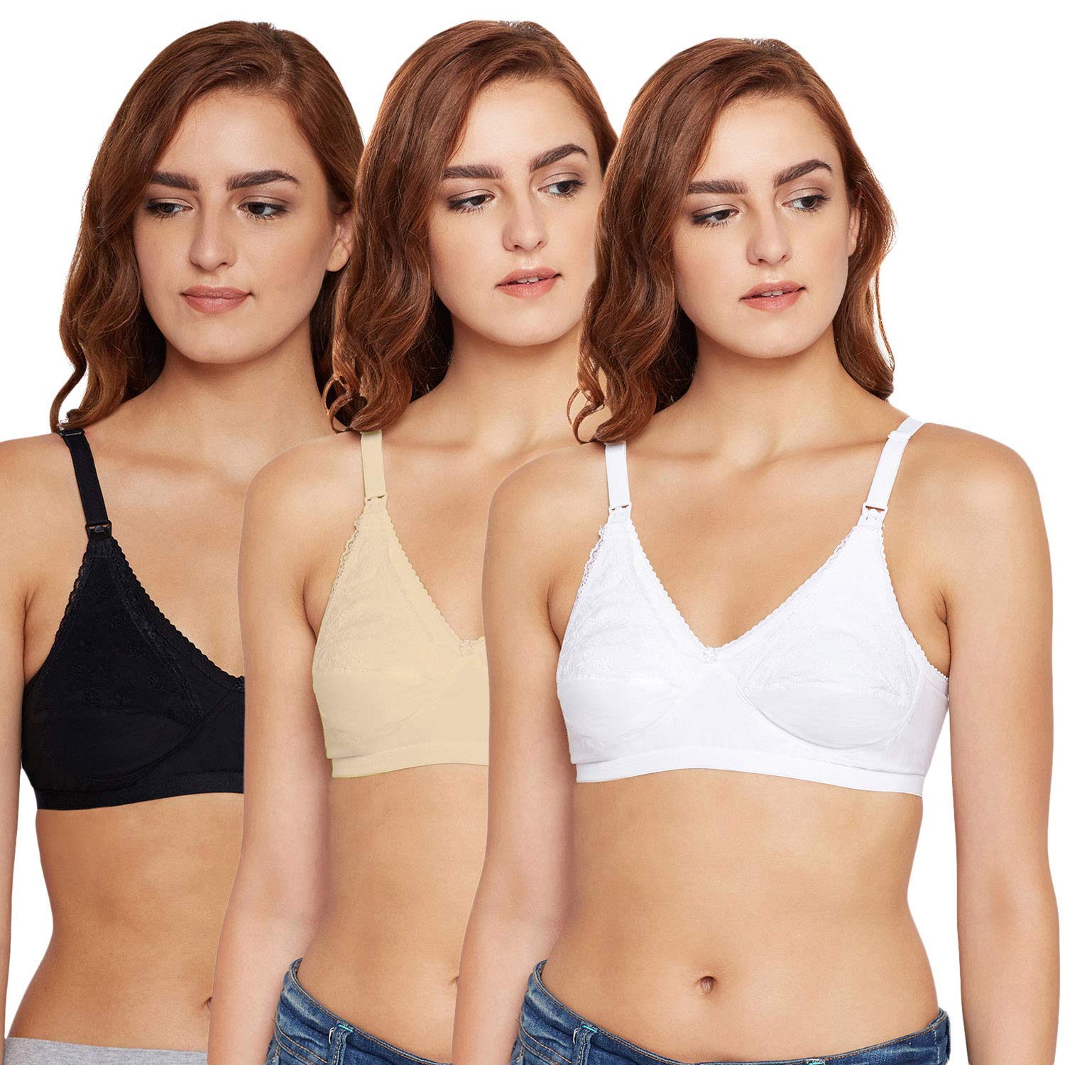 Pack of 3 Maternity/Feeding Bra in Black-Skin-White Colour - E5539BSW-image-5