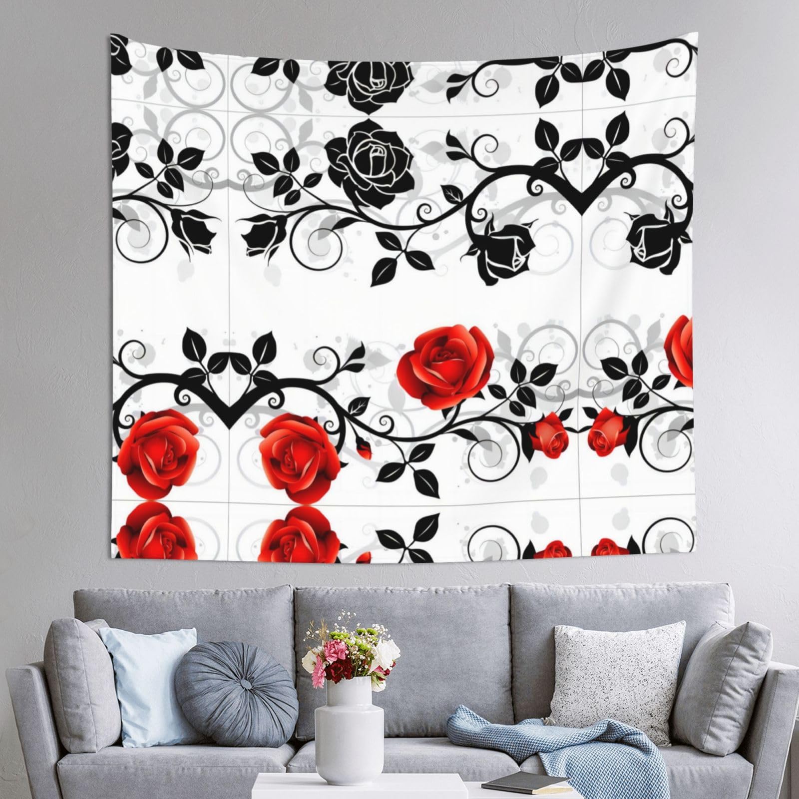 HLSBSSL 60x51in Floral Rose Ivy with Leaves Spring Printed Tapestry Tablecloth for Dormitory and Picnic Rooms - Multifunctional Fabric Hanging