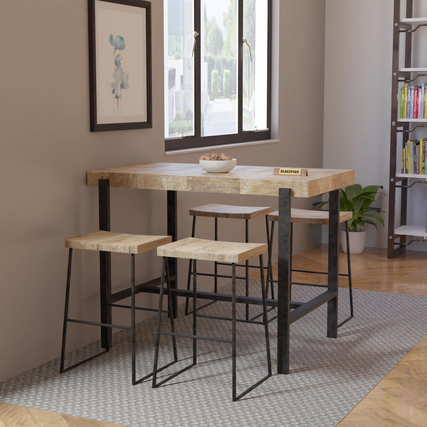 Urban Bistro Extra Height Bar Table & Chair Set - Modern 4-Seater Metal Dining & Breakfast Table with Solid Wood Top-image-23