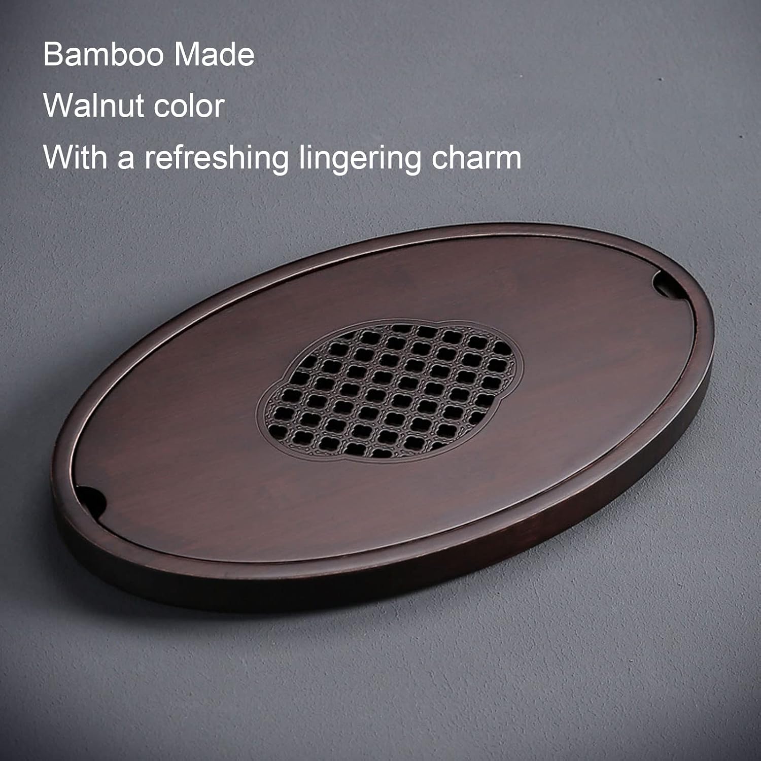 Tea Table Tray, Chinese Style Water Storage Tea Tray with Handle, Walnut Color Simple Elegant Design, Made Tea Tray for Home Office Use, Easy Cleaning and Good Protec (L)