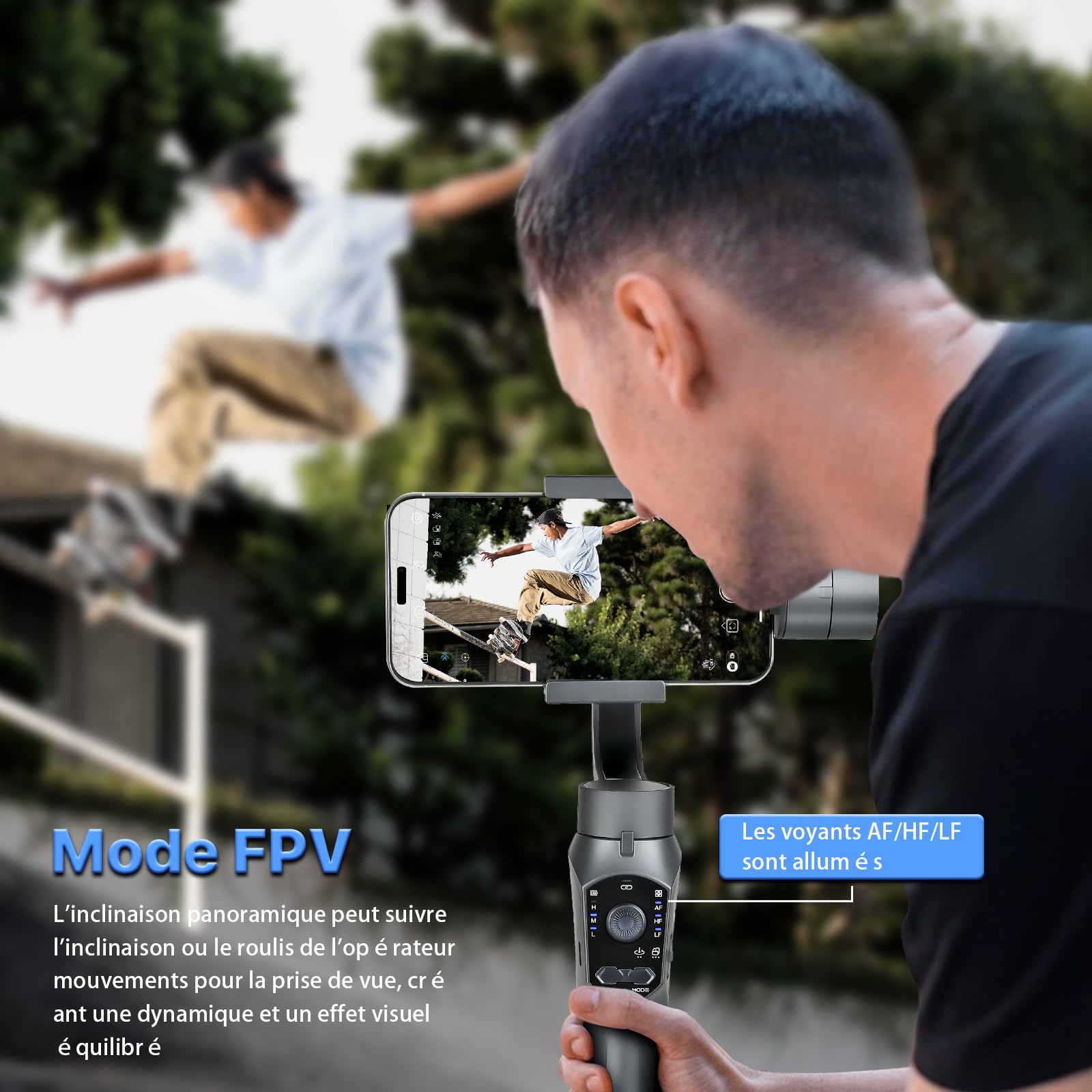 Stabilisateur Smartphone, Stabilisateur Cardan sur 3 Axes,Suivi AI, Mode Ultra Grand Angle pour iPhone 15/14/13/XR Pro/Max,Samsung Galaxy/Huawei,Charge utile 280 g,Vloggers/Youtube