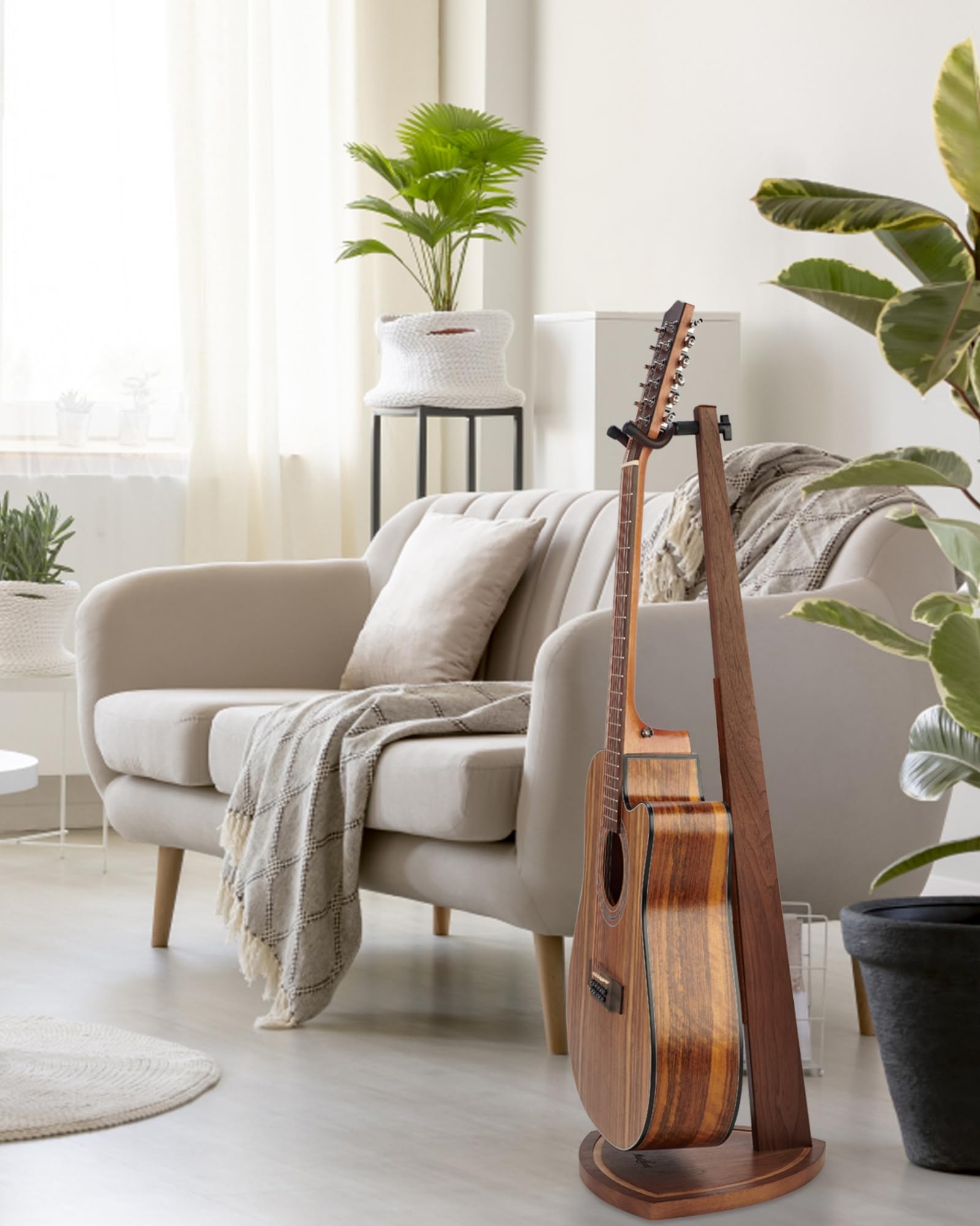 Soporte para Guitarra, Soporte Guitarra Suelo para Guitarra Acústica, Eléctrica, Bajo y Banjo, Elegante Expositor Colgante de Nogal Negro para el Hogar y la Decoración
