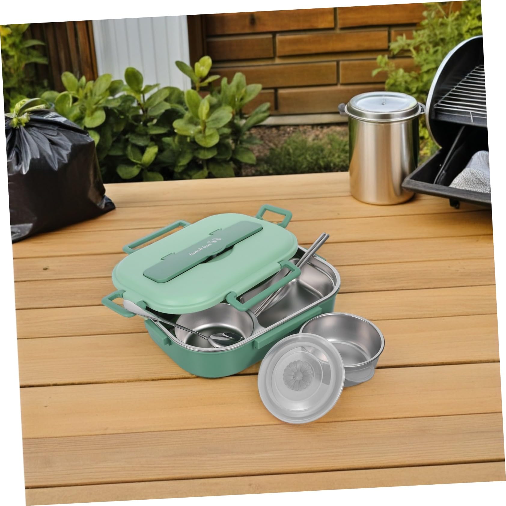 Gatuida Boîte à Lunch Bento Acier Inoxydable Compartimentée Étanche Couverts et Bol à Soupe pour Repas Préparés