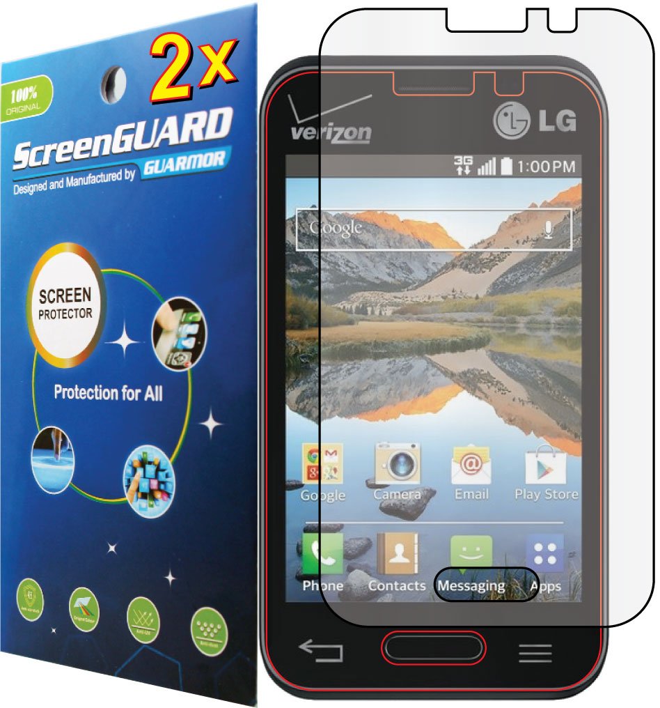 2x LG Optimus Zone II 2 VS415 VS415PP / LG Optimus Fuel L34C Premium Clear LCD Screen Protector Guard Shield Cover Film Kit (Package by Guarmor Brand)