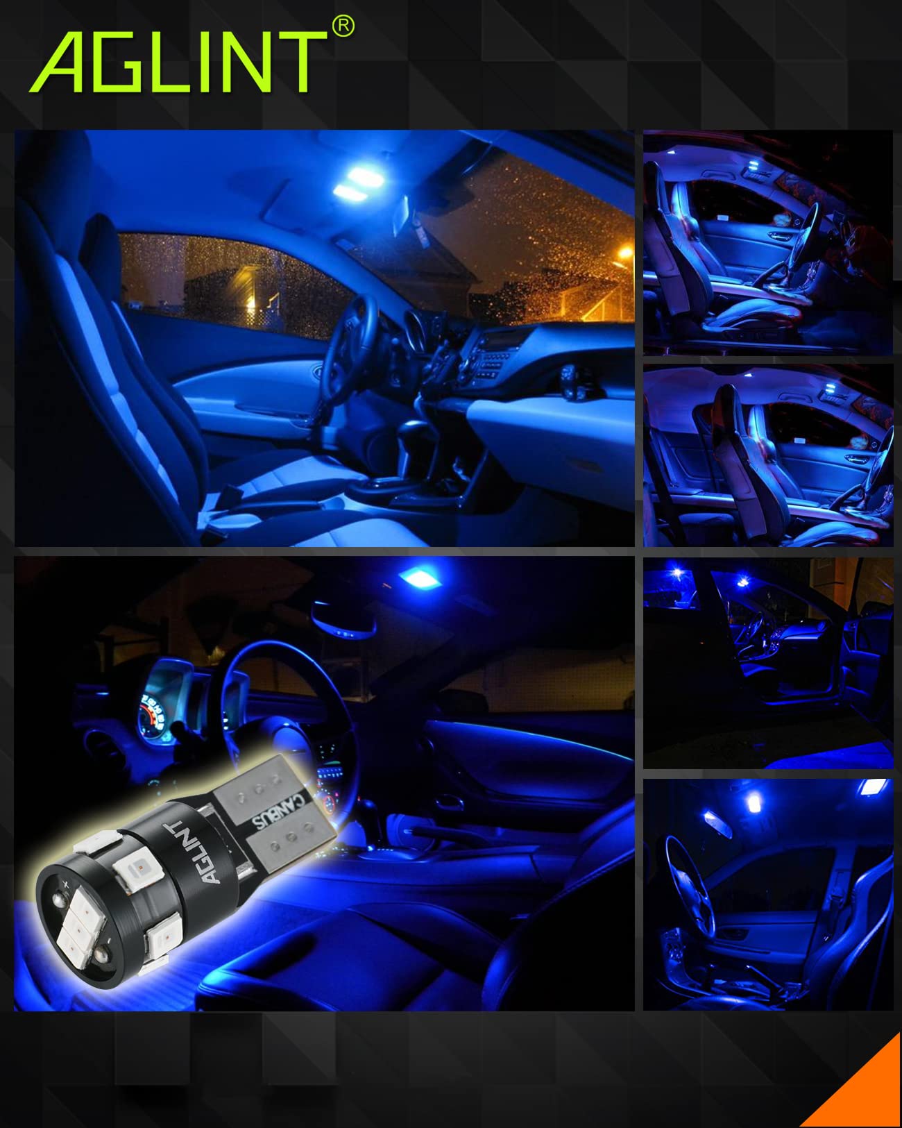 Żarówki LED T10 CANBUS, bezbłędne, 9SMD, super jasne W5W 194, 168, 2825, wymienna żarówka do wnętrza samochodu, mapa, drzwi bagażnika, światła boczne, światła tablicy rejestracyjnej, 6500 K, białe, 4 szt. (NIEBIESKI)