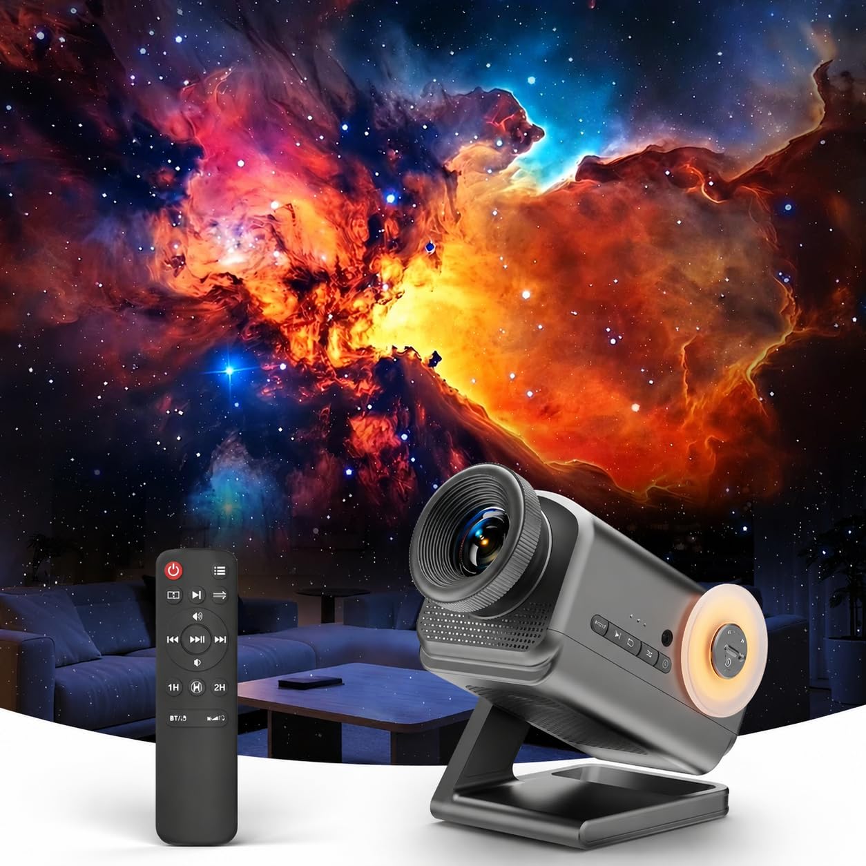 3D Galaxy Projektor, HD Sternenhimmel Projektor mit Bluetooth-Lautsprecher, 60 3D-Themen, Helligkeitsregelung, 1/2/4H Timer, LED Nachtlicht für Kinderzimmer & Erwachsene (Silbergrau)