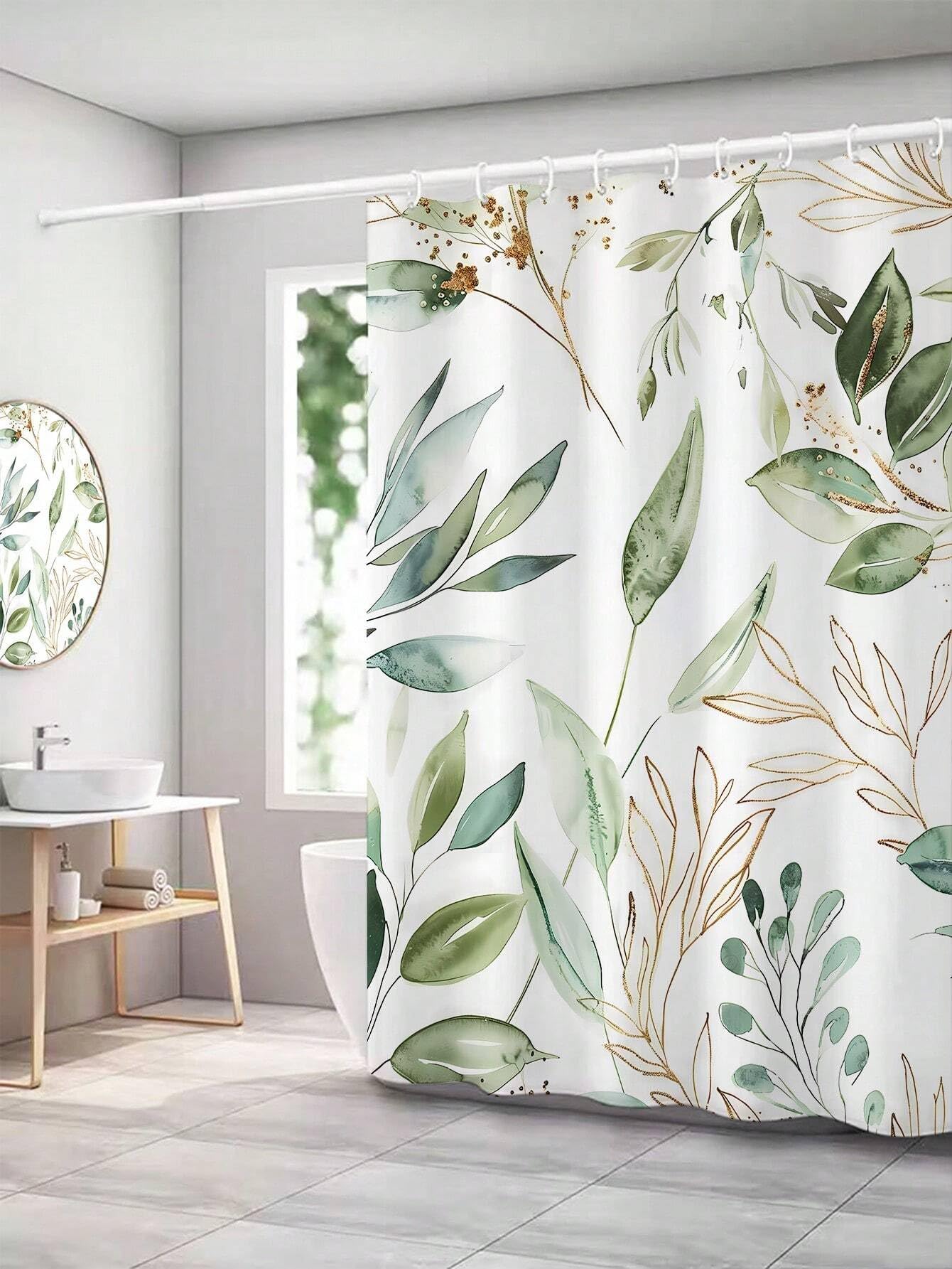 Rideau de douche moderne 150x190 cm rideau baignoire anti éclaboussure vert or