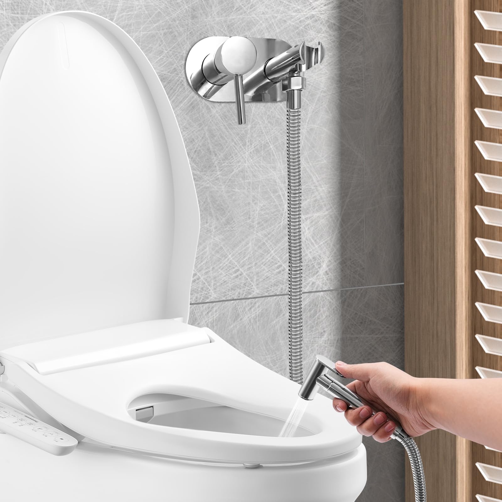 Set per bidet doccetta in acciaio inox con tubo a molla e pressione regolabile per bidet per WC, tubo cromato bidet rubinetti per WC, igiene personale e bagno di animali domestici