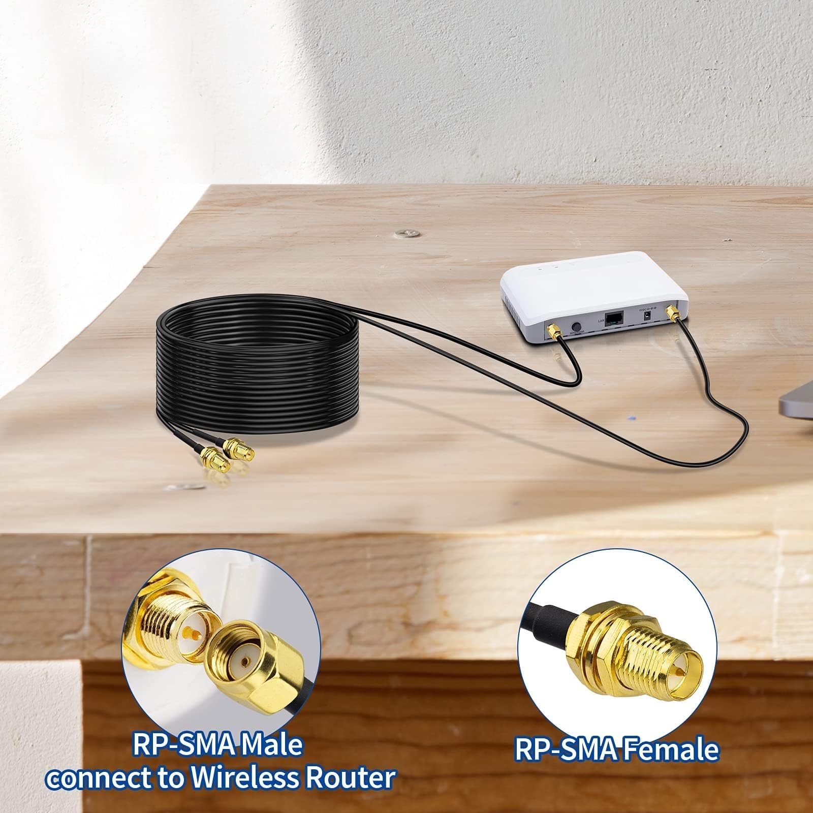 Bingfu Cavo RP-SMA Prolunga Antenna WiFi 5 m (2 Pacchi) Adattatore da RP-SMA Maschio a Femmina RG174 per Telecamera IP Router Adattatore WiFi Scheda di Rete Wireless Mini PCI Express PCIE