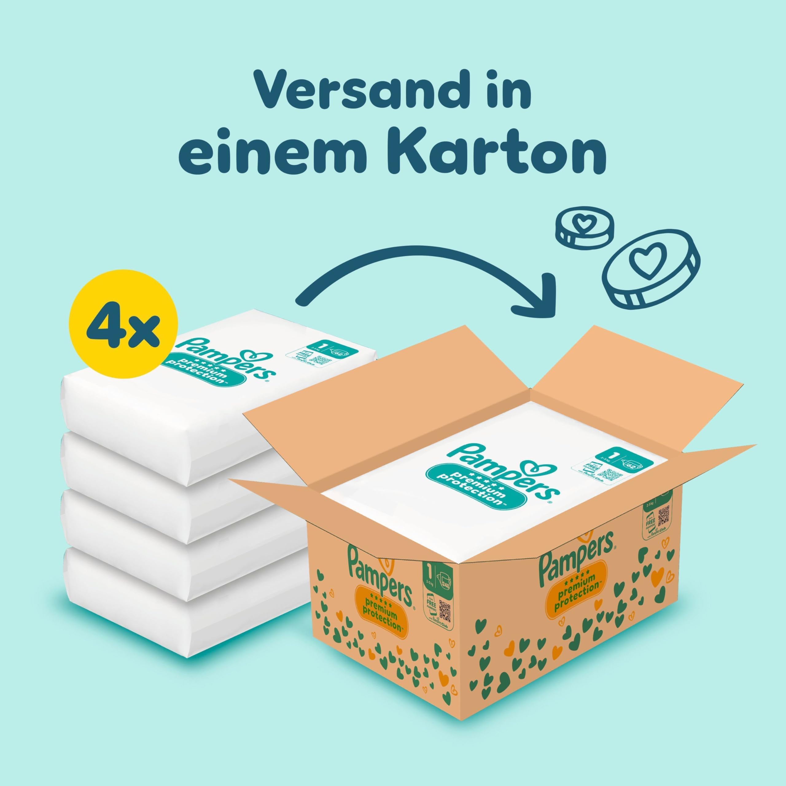 Pampers Premium Protection Größe 1 248 Windeln 2kg-5kg Haut- und Auslaufschutz