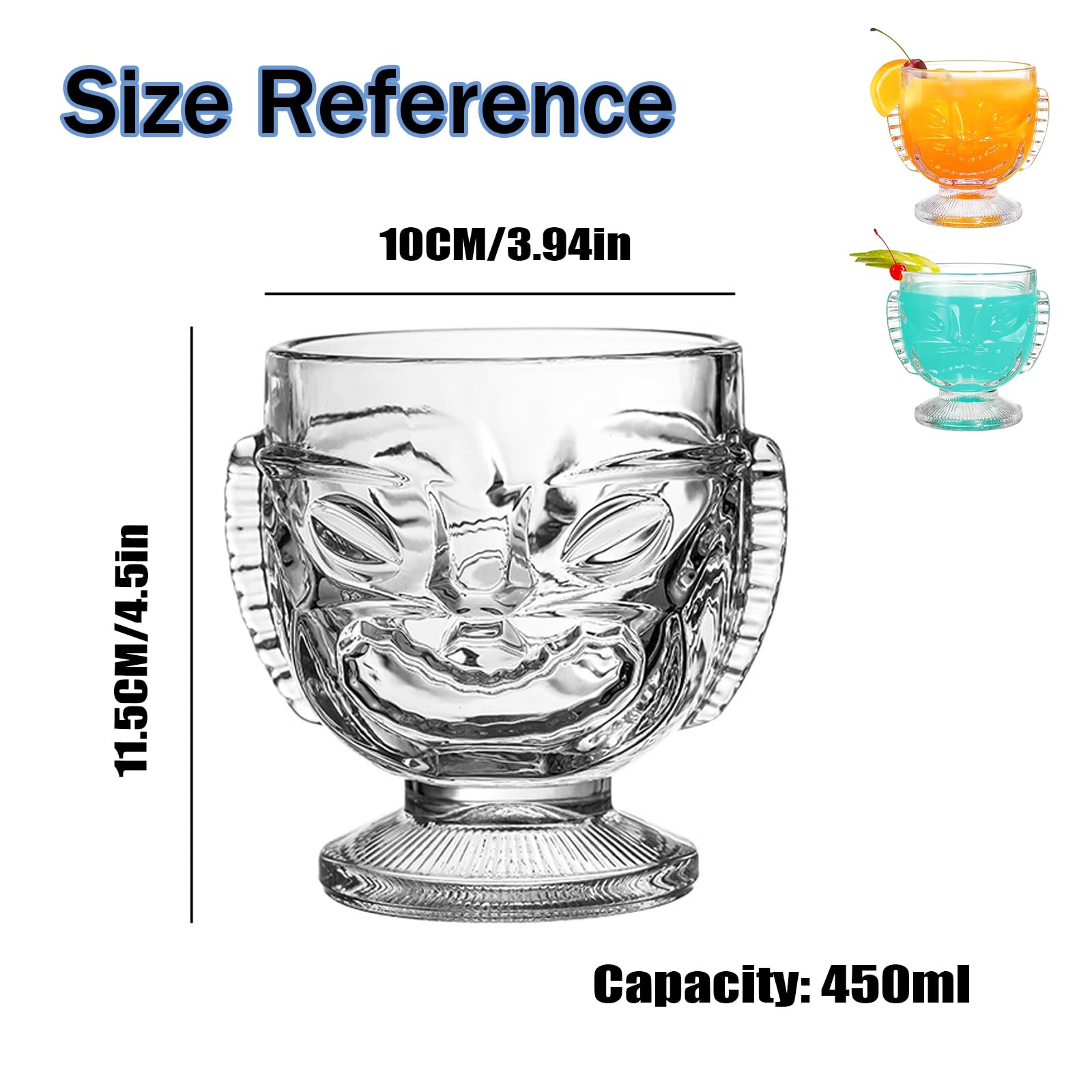 Szklane kubki koktajlowe Tiki – 445 ml szklanki do Martini, szklanki barowe, kieliszki do wina, koktajlowe, naczynia do picia, kubki do domu, na imprezę, do baru, whisky, piwa, mrożonej kawy,