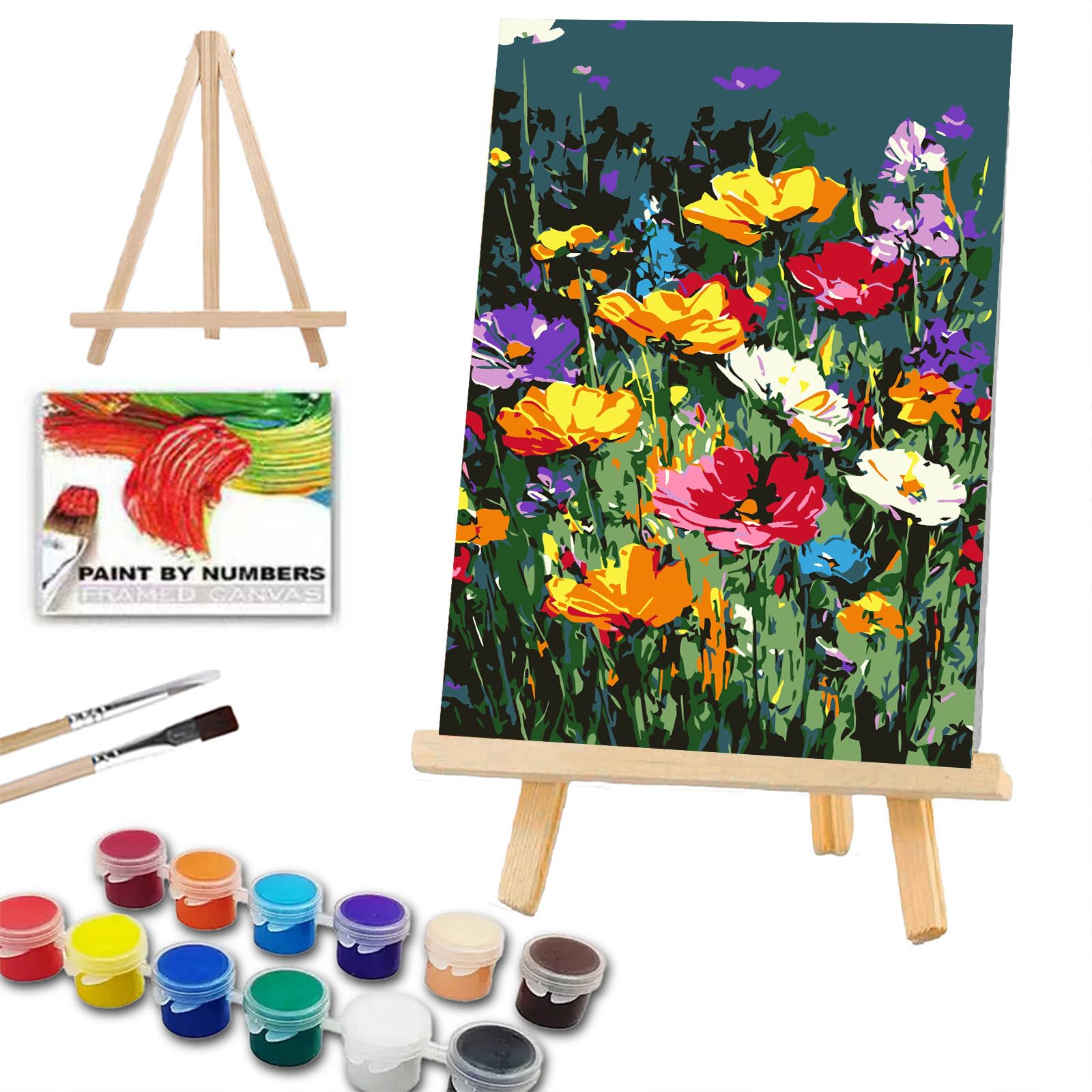 Wildflower Paint by Numbers for Adults with Framed Canvas & Easel