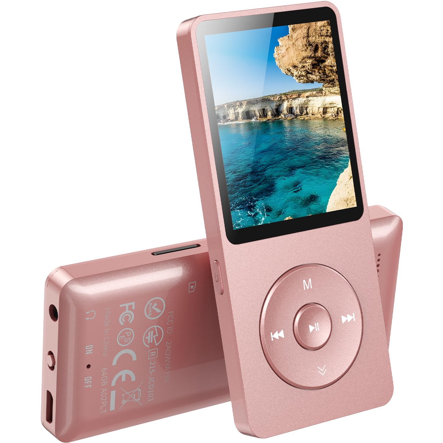 AGPTEK Lecteur MP3 Bluetooth 5.3 64Go Baladeur Portable HiFi 70H Autonomie Radio FM Or Rose