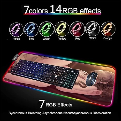Miniatura 3 de Alfombrilla de mouse sexy de anime para niña, alfombrilla de mouse para gamer, con LED RGB Mause, accesorios de computadora, alfombrilla de
